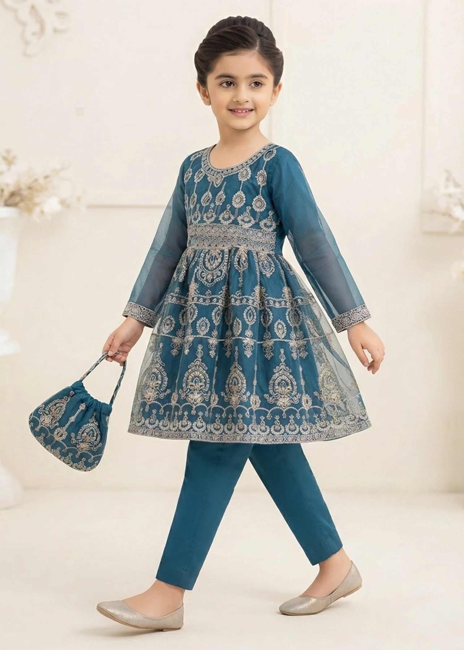 organza Short Frock in Navy blue