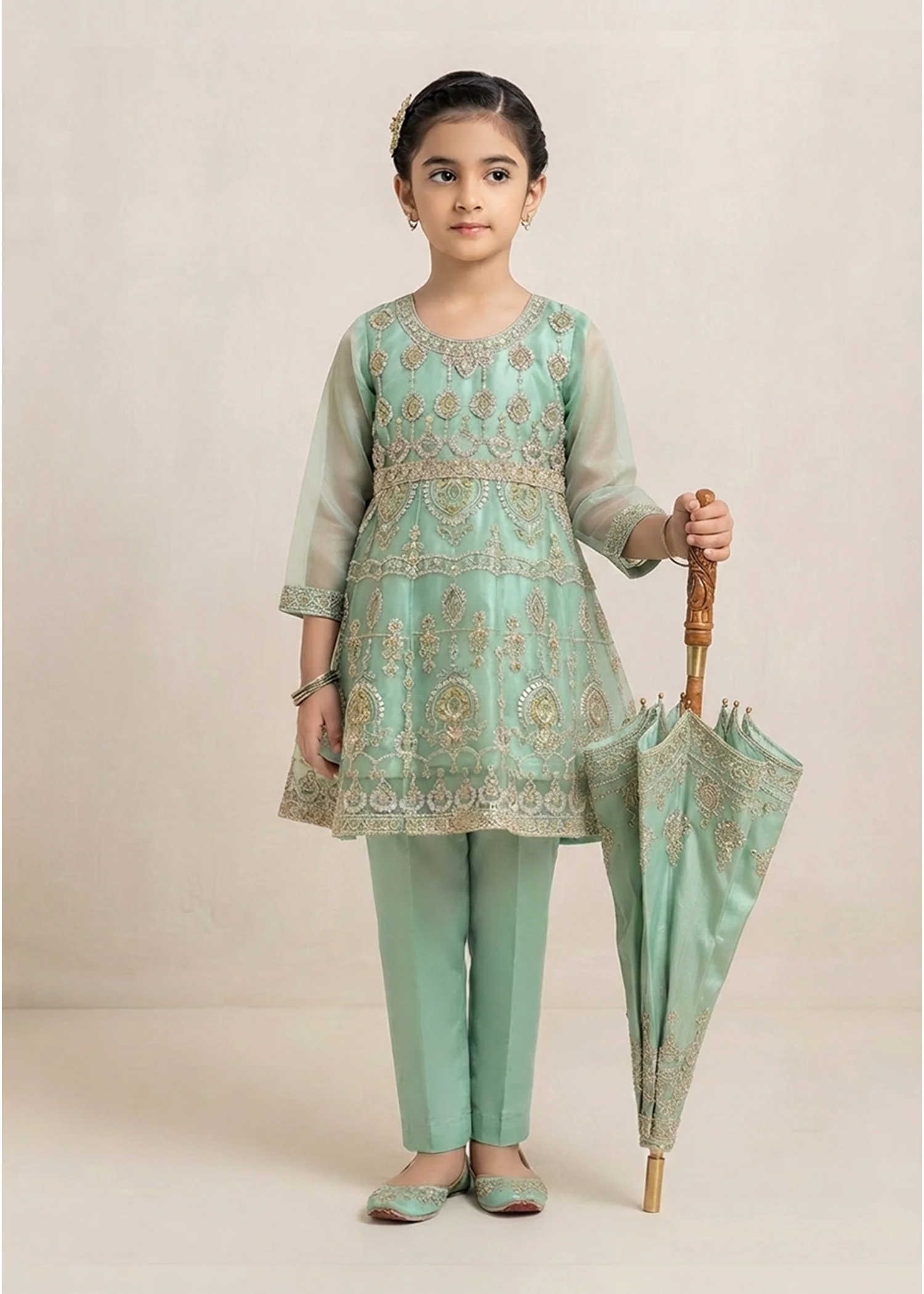 organza Short Frock in Mint green