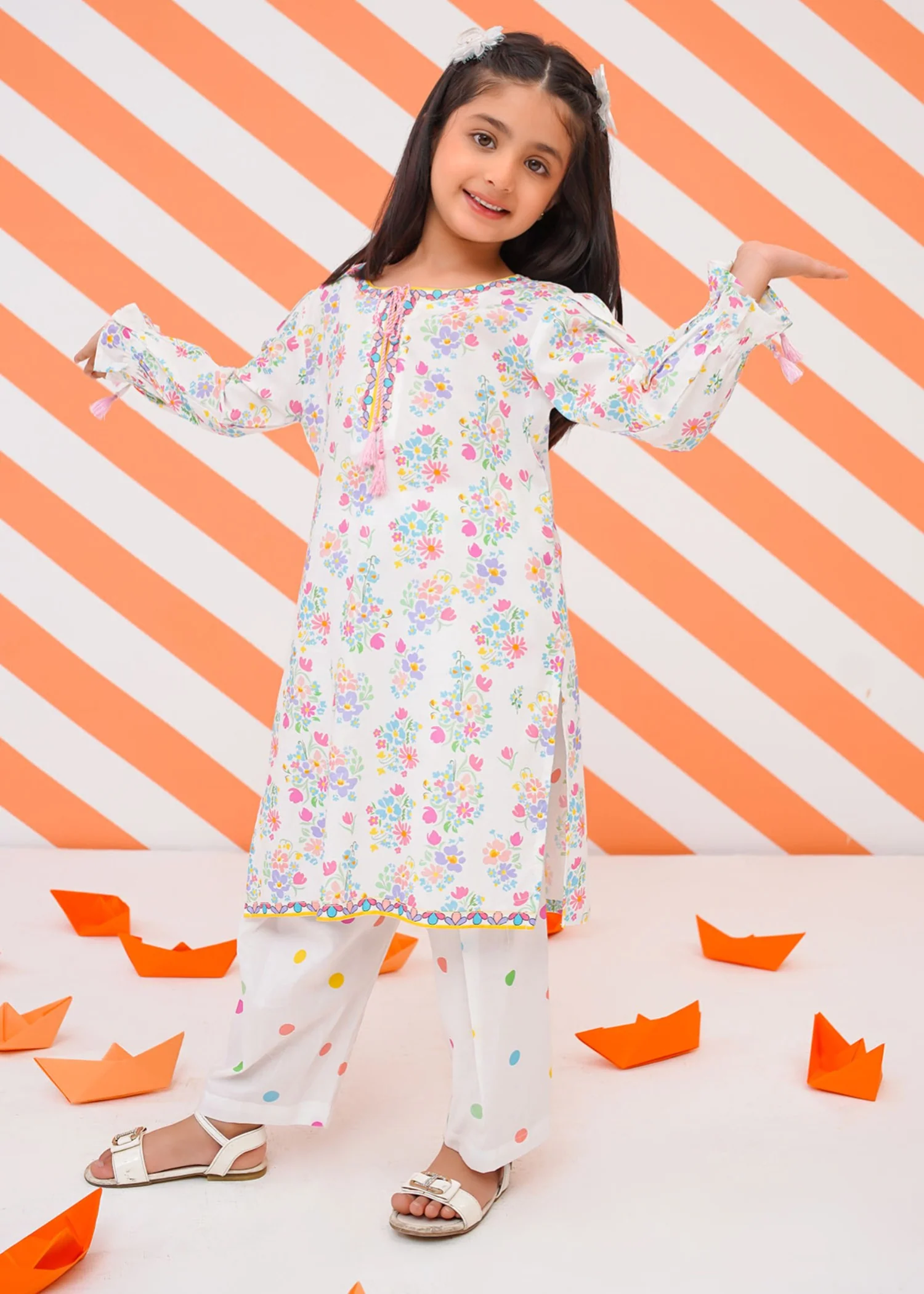 lawn cotton Kurta Set in Off-white
