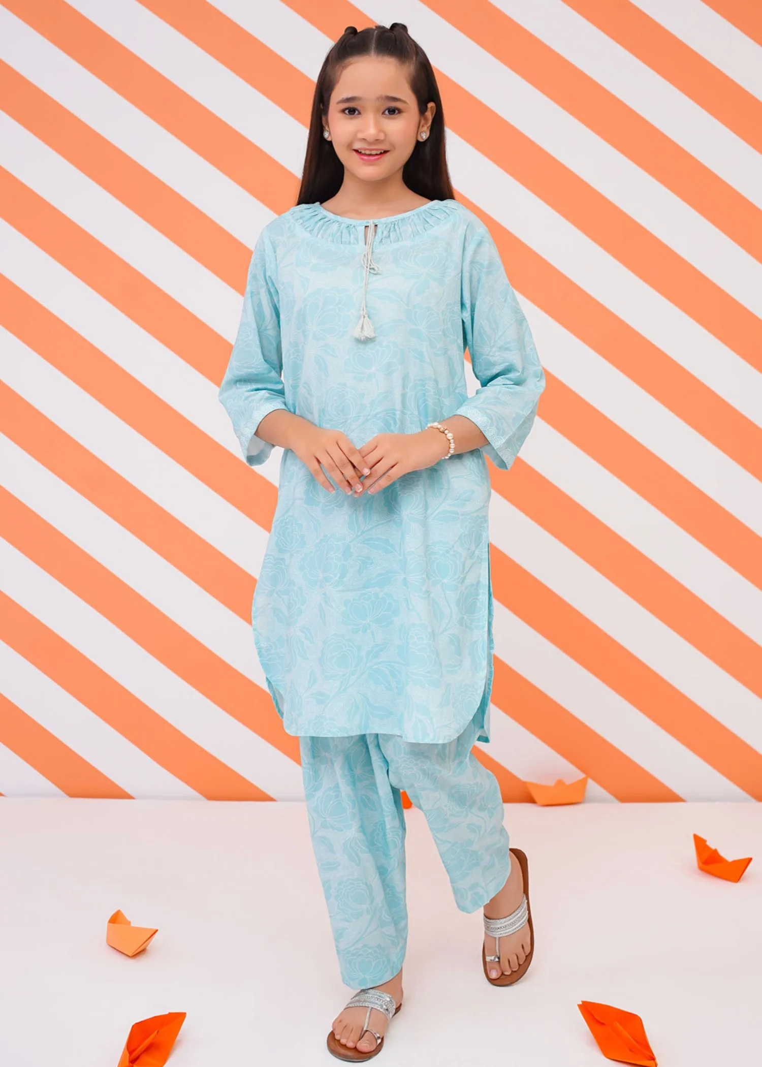 lawn cotton Kurta Set in Sky blue