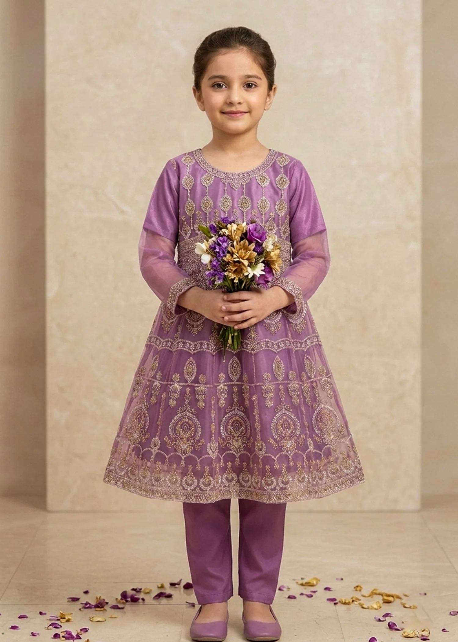 organza Short Frock in Lavender