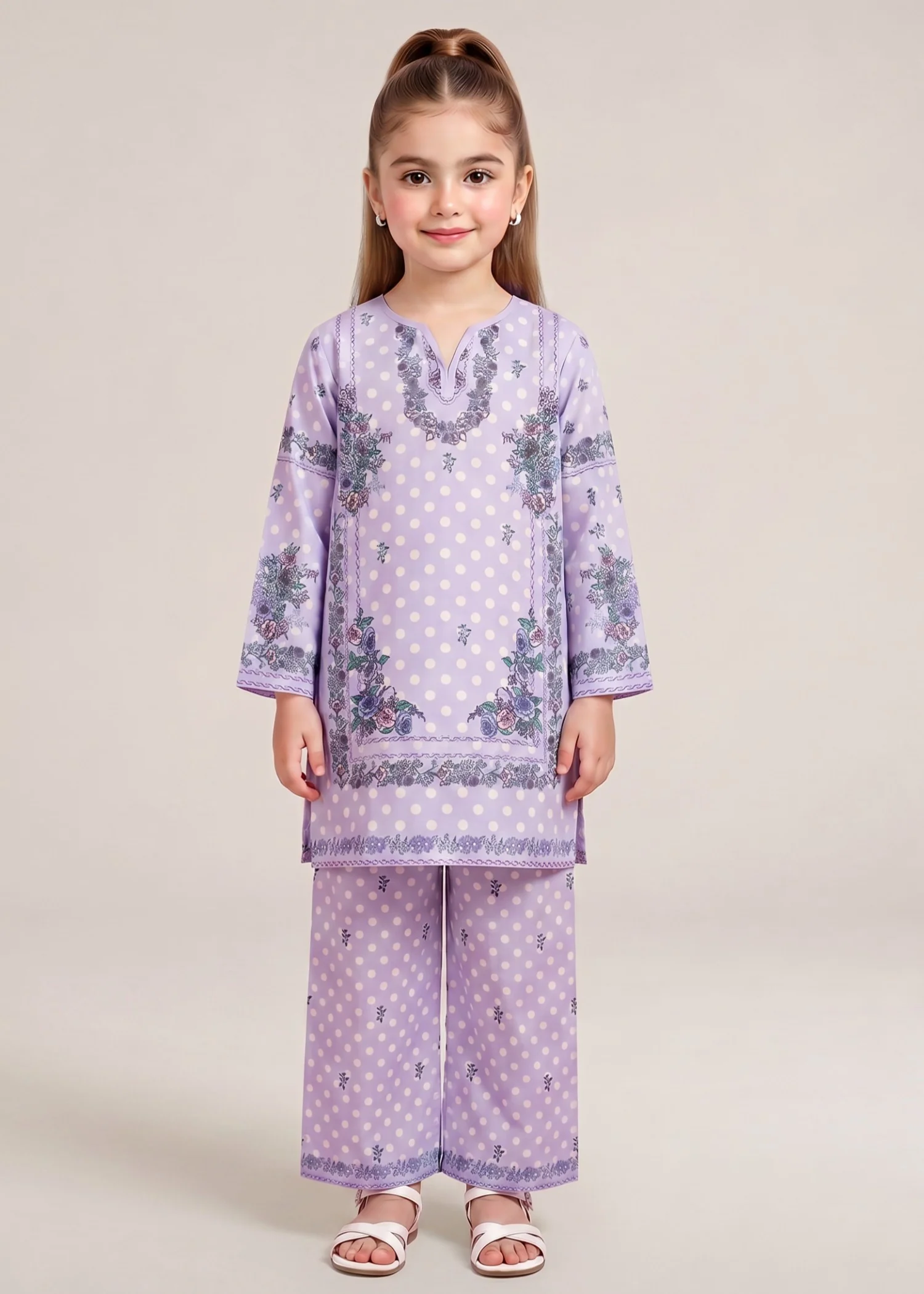 polyester crepe Kurta Set in Purple mountain majesty