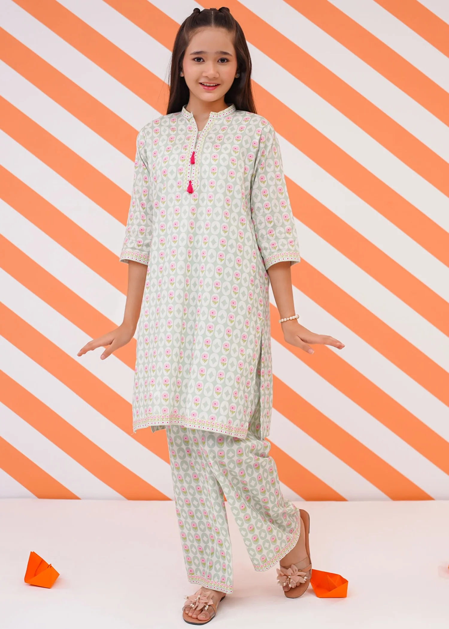 lawn cotton Kurta Set in Mint green