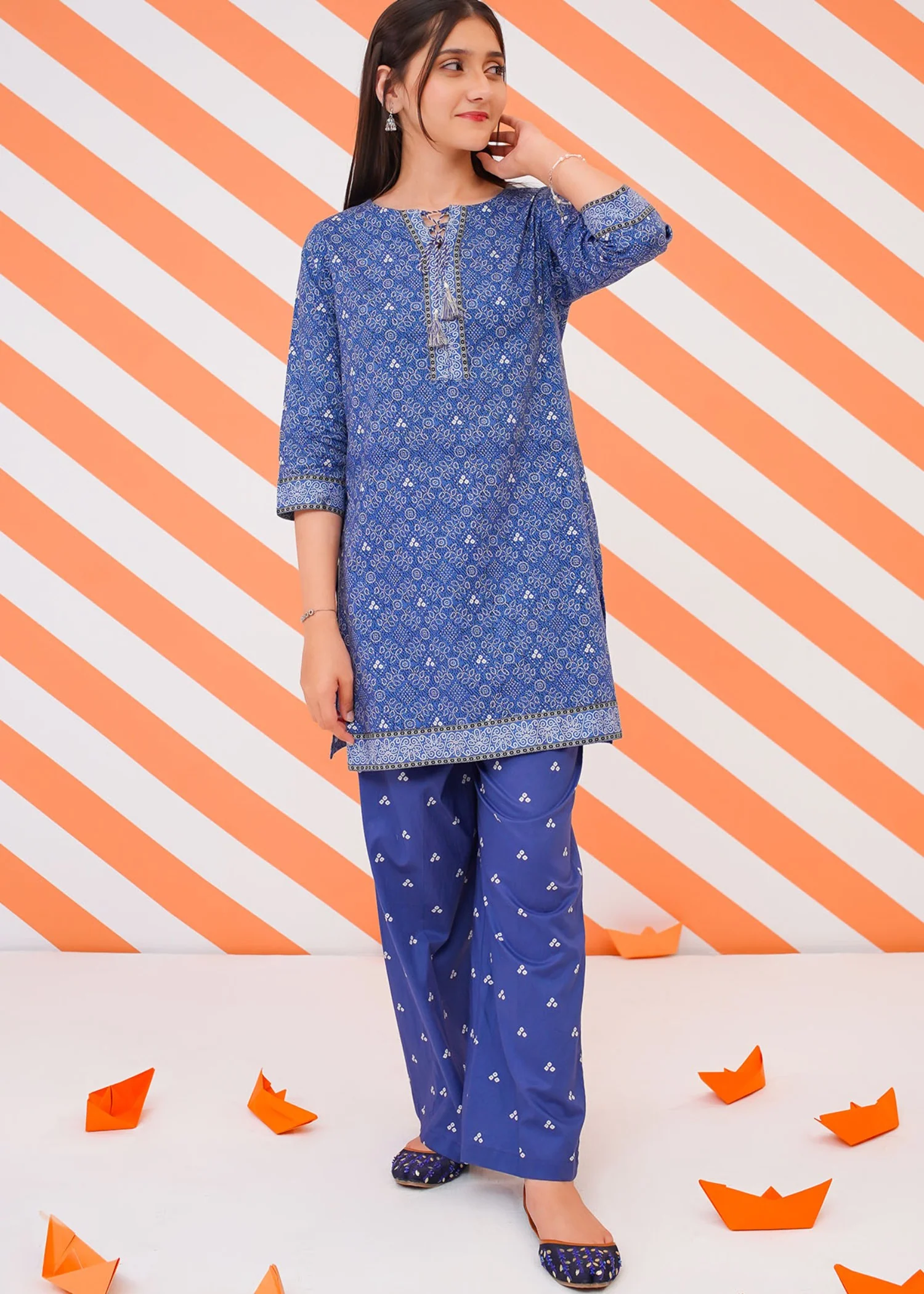 lawn cotton Kurta Set in Blue