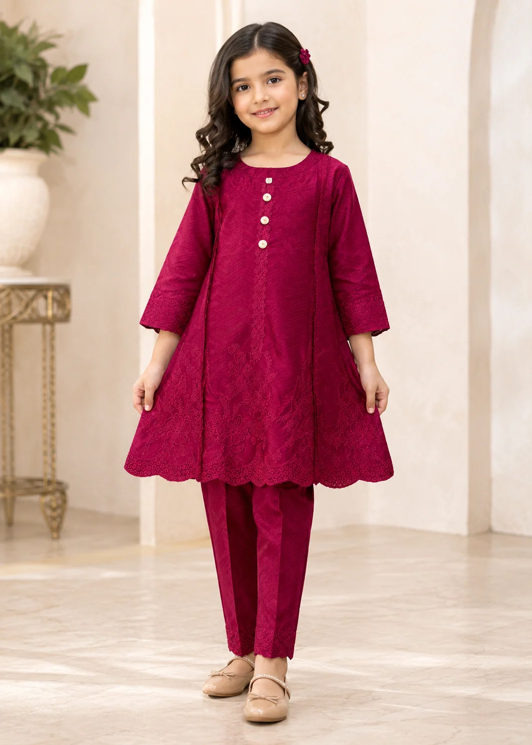 cotton Short Frock in Maroon