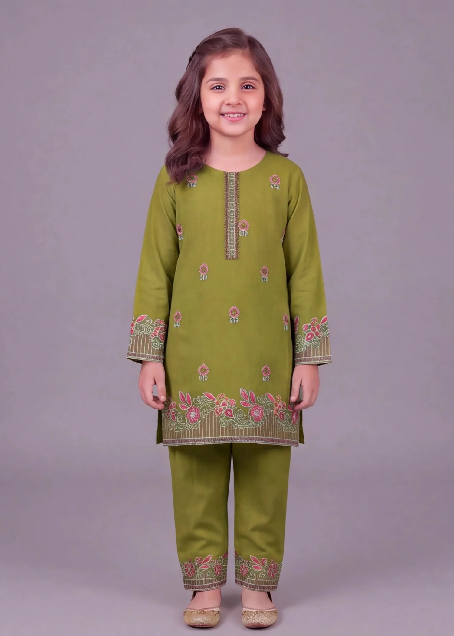 cotton Kurta Set in Olive green