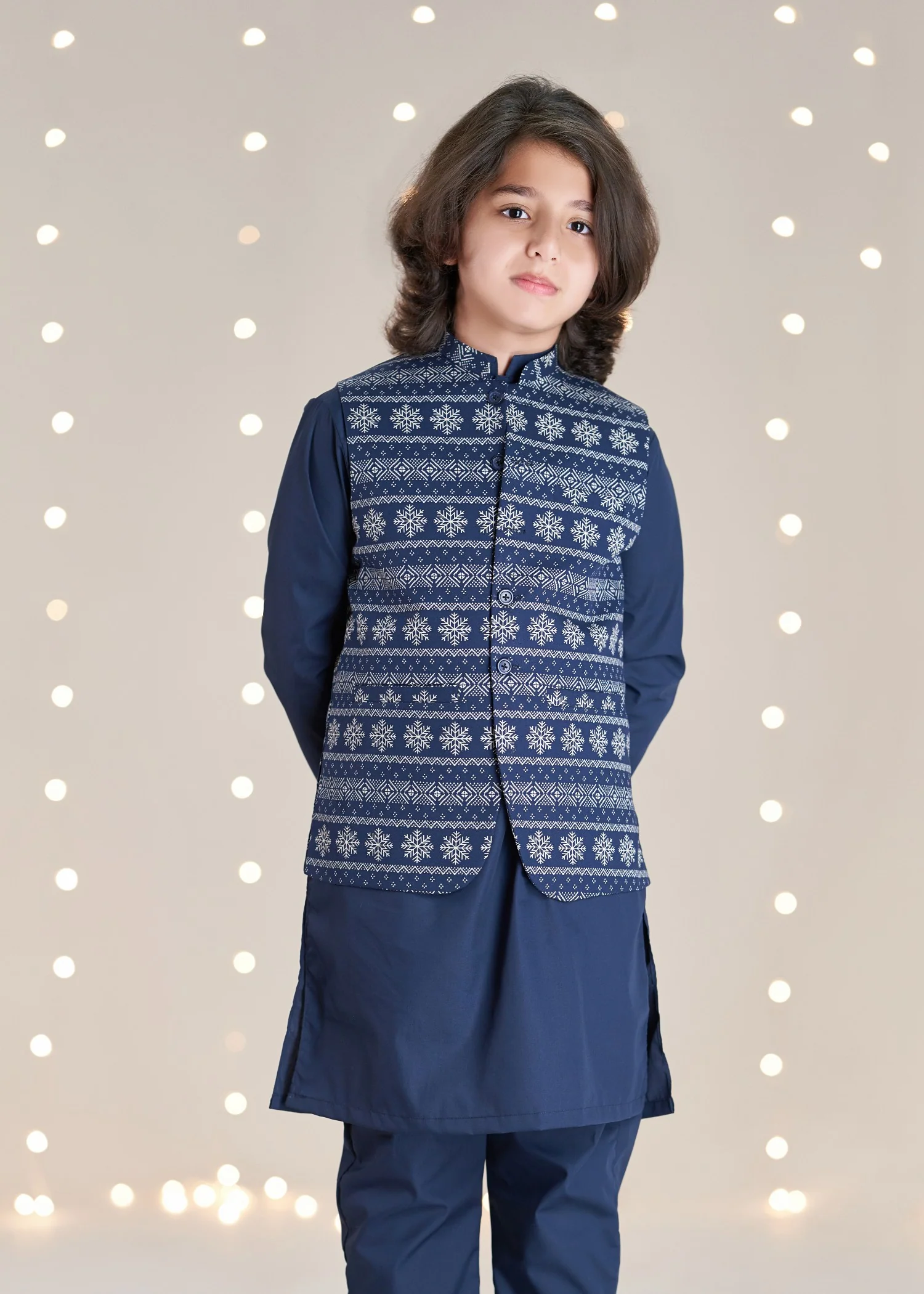 cotton Waistcoat in Multi, blue