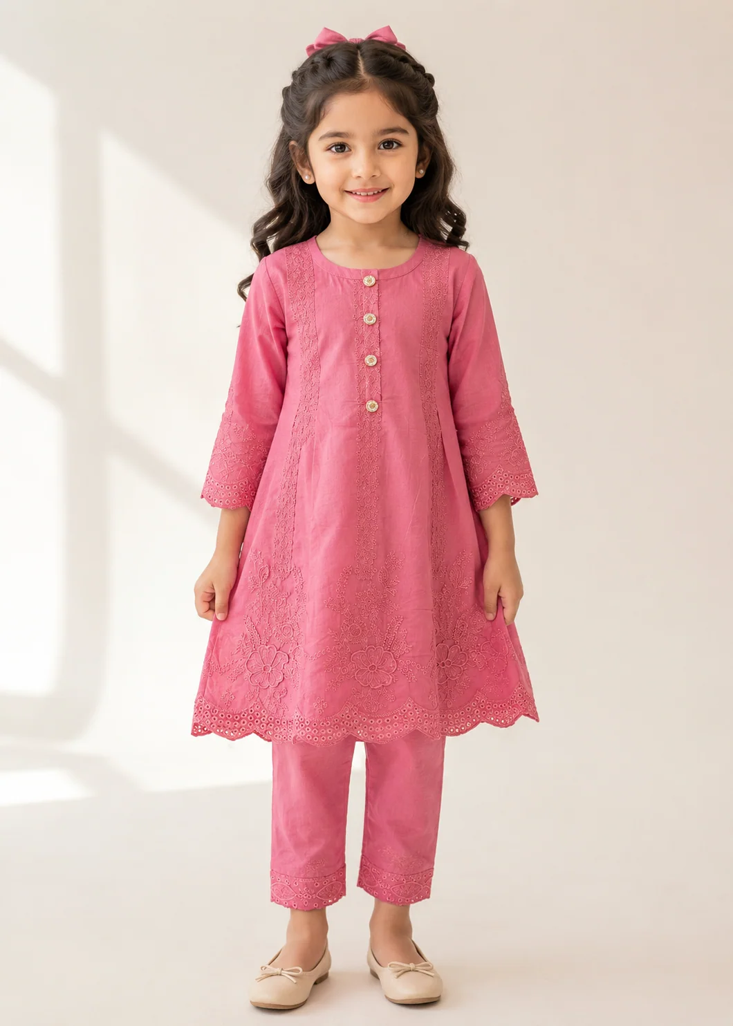 cotton Short Frock in Pastel pink