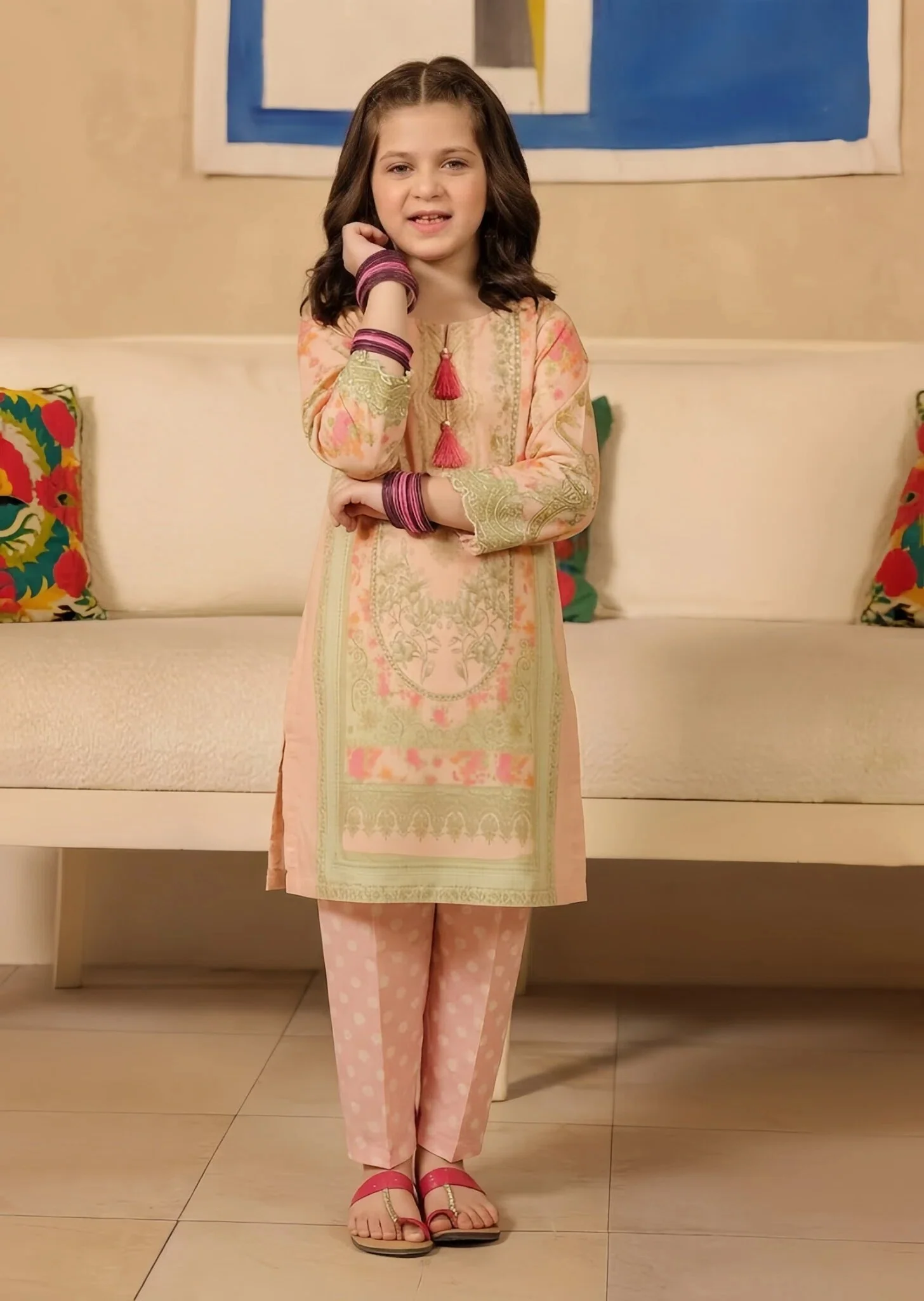poly lawn Kurta Set in Baby pink