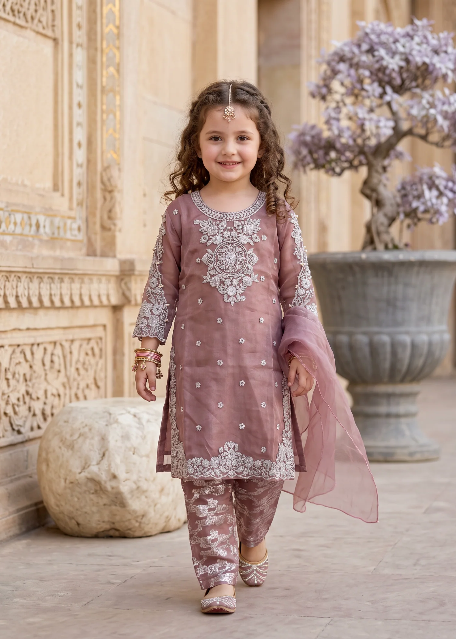 organza Kurta Set in Zinnia pink