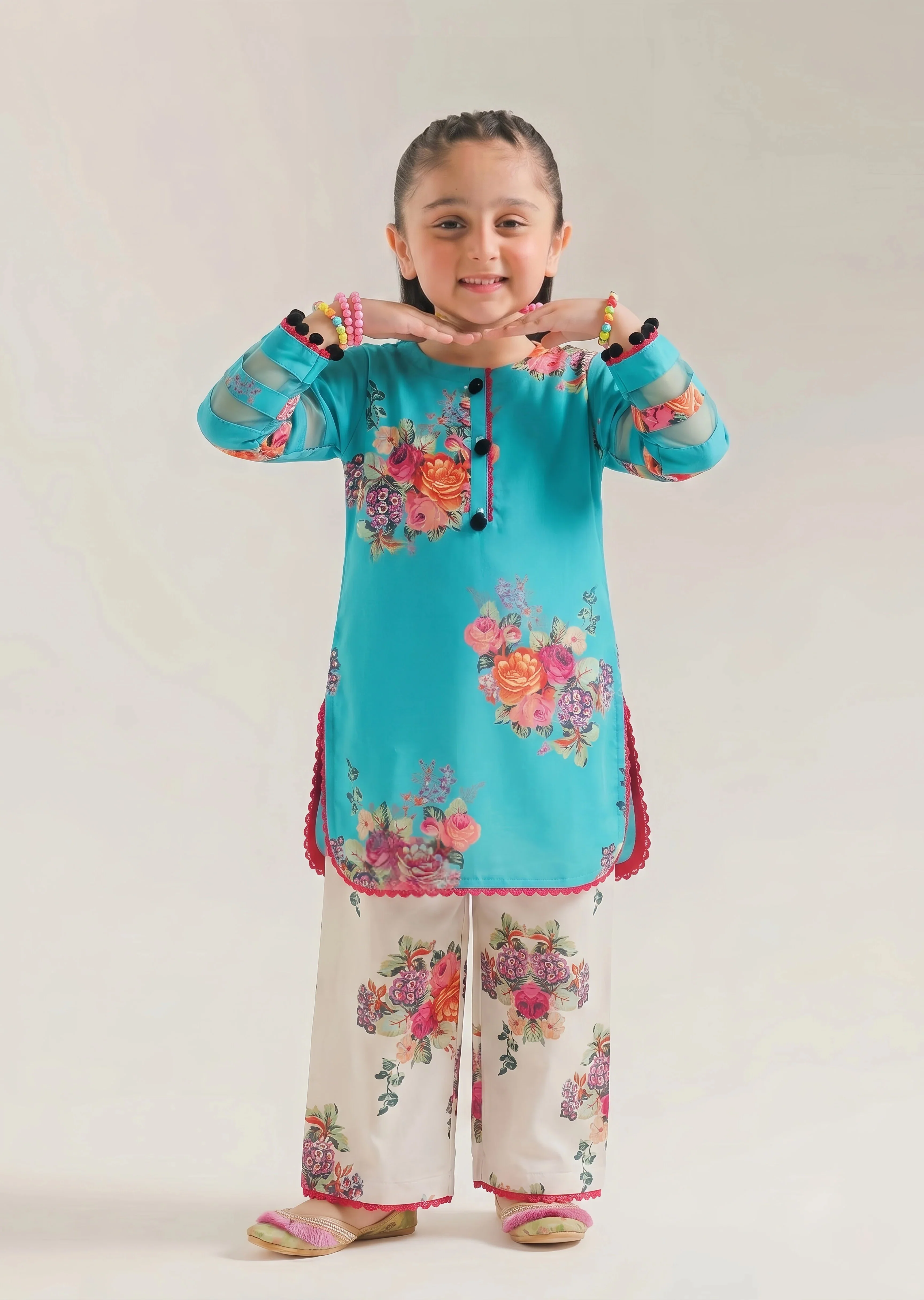 poly lawn Kurta Set in Turquoise