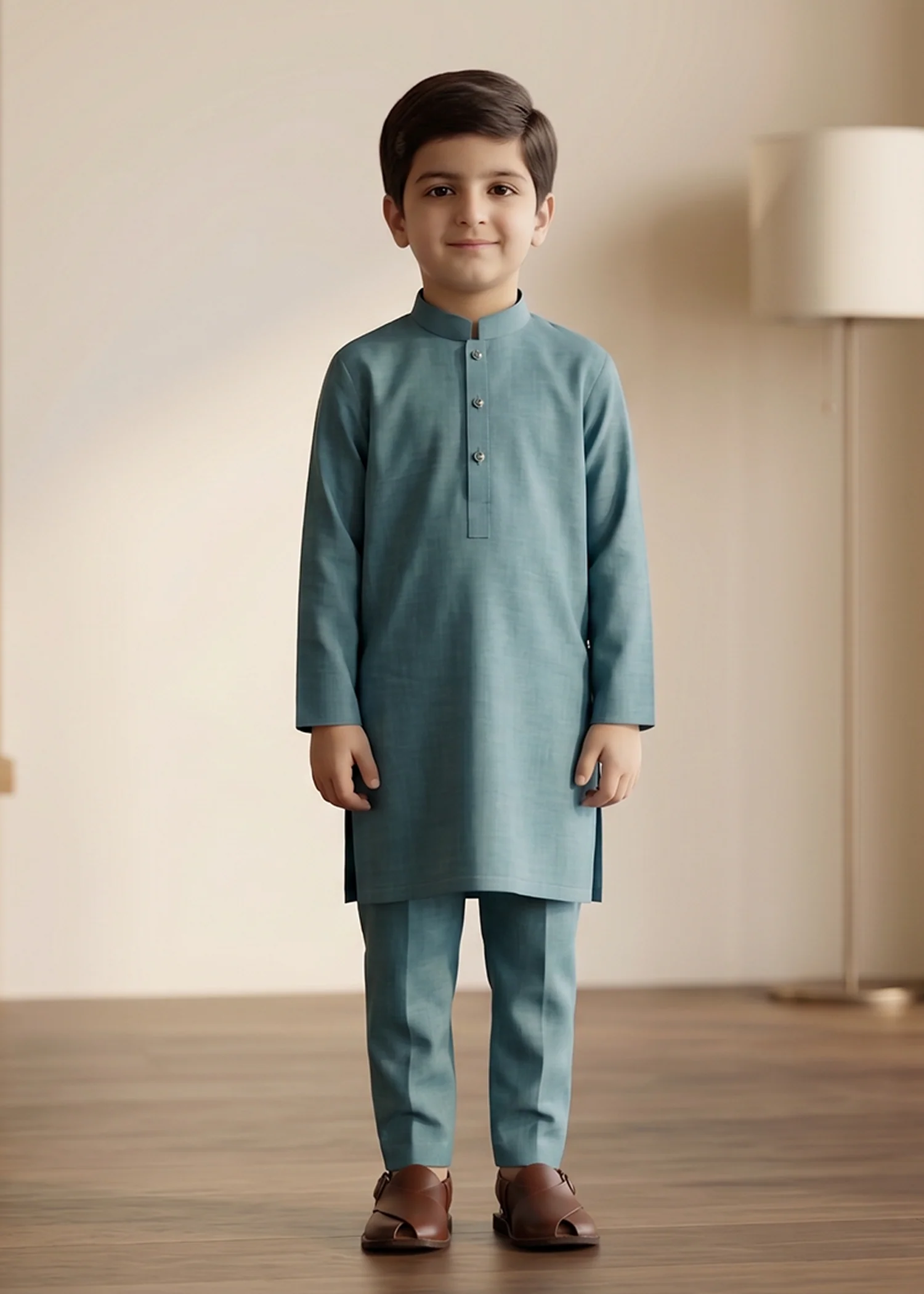wash & wear Kurta Set in Steel blue