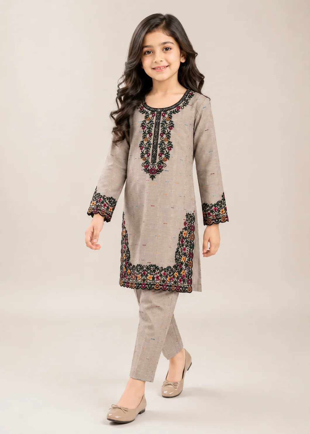 lawn Kurta Set in Beige