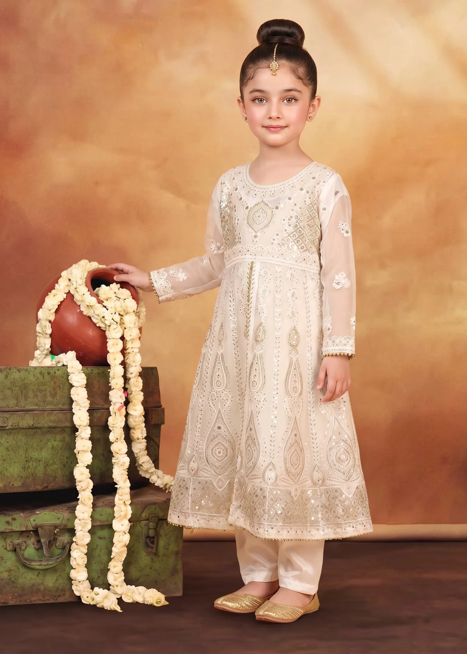 organza Anarkali in Off-white