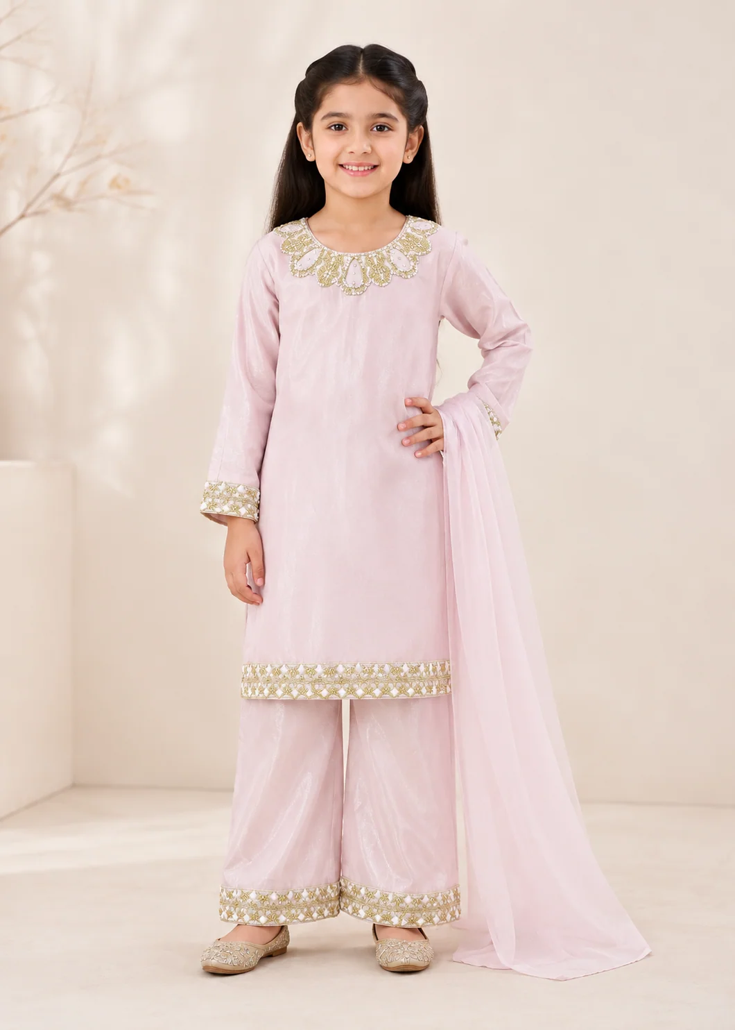 silk Kurta Set in Pastel pink