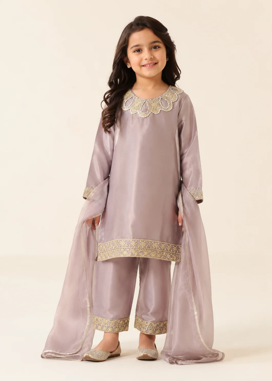 silk Kurta Set in Mauve pink