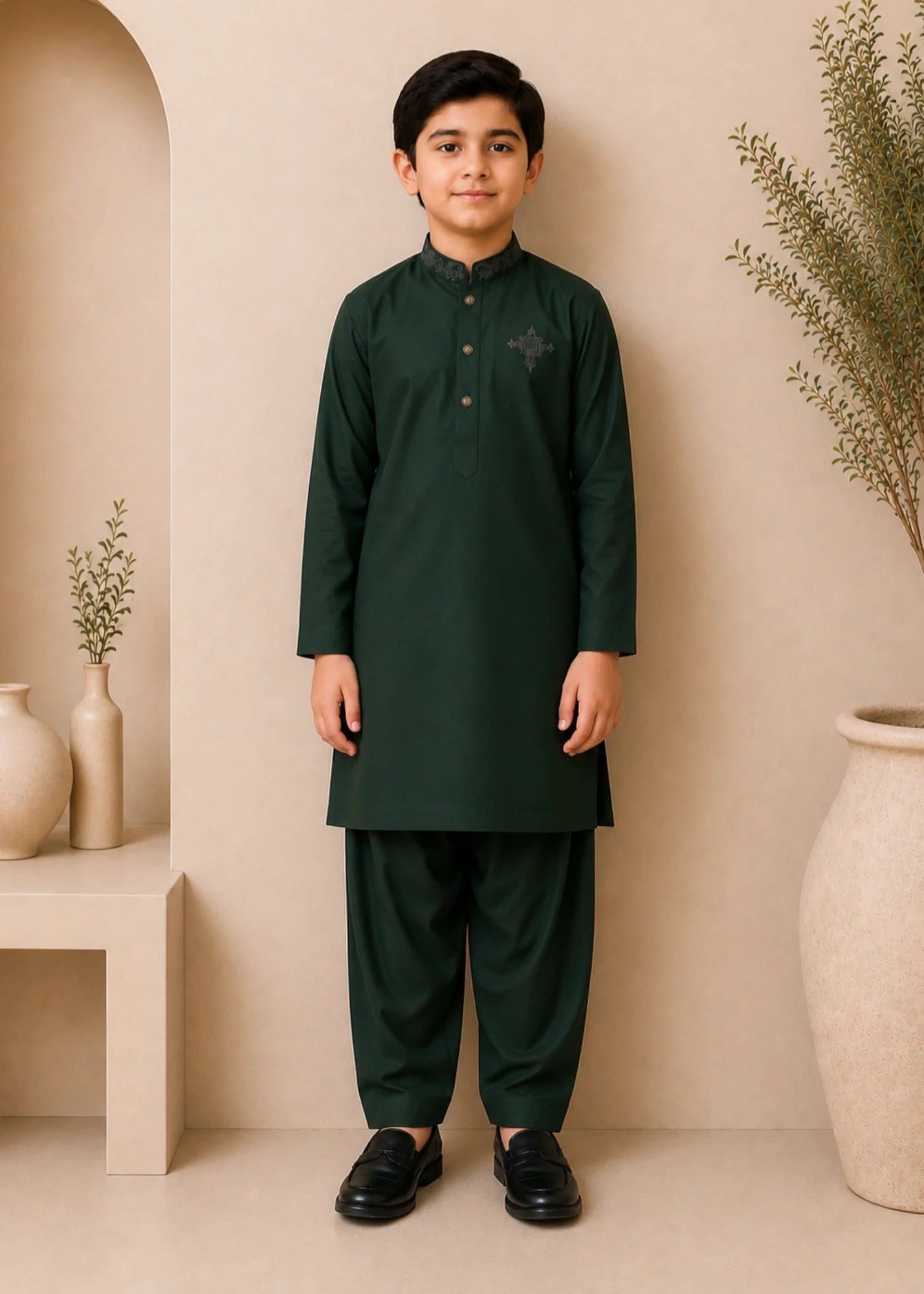 wash & wear Kurta Set in Forest green