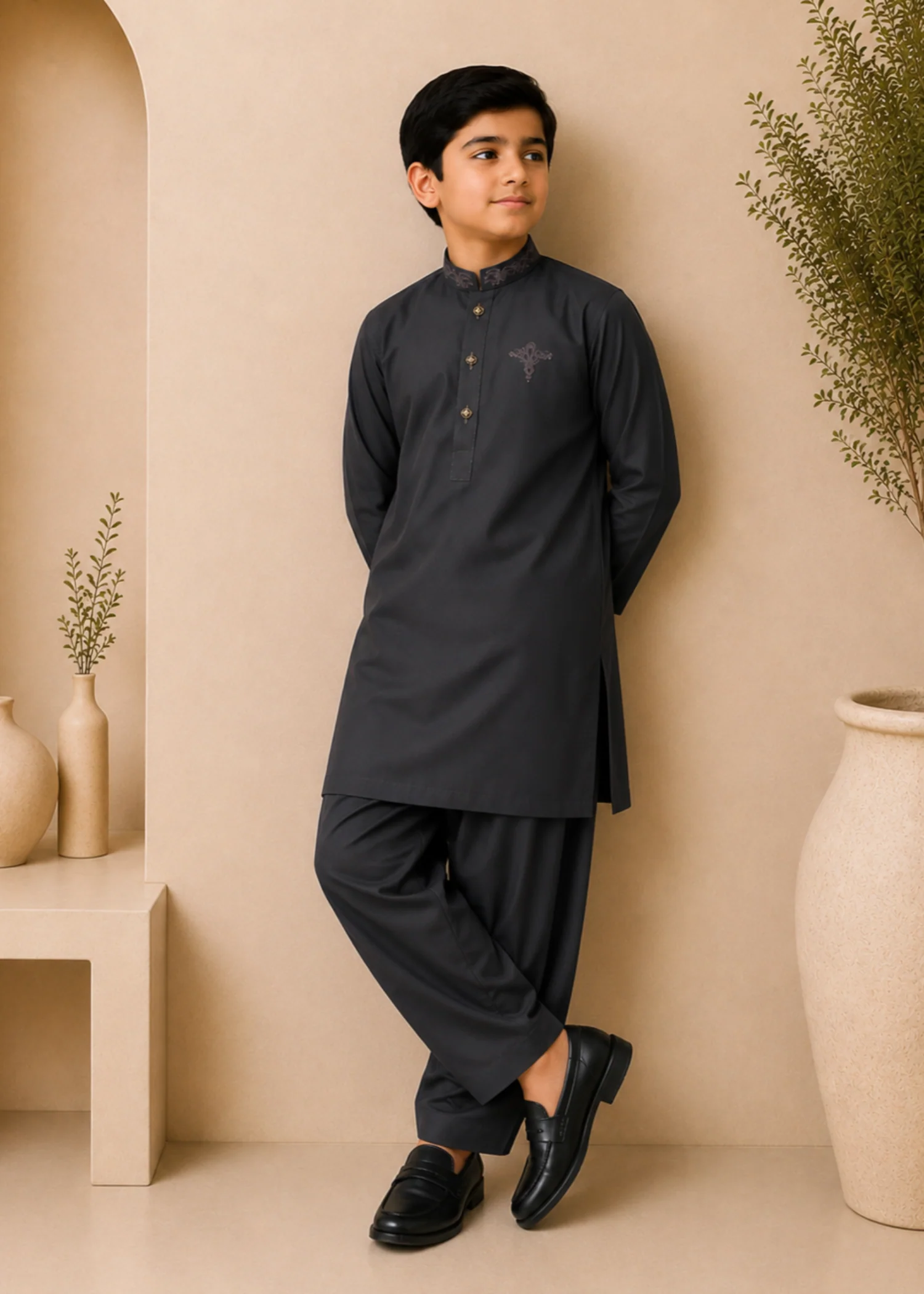 wash & wear Kurta Set in Graphite