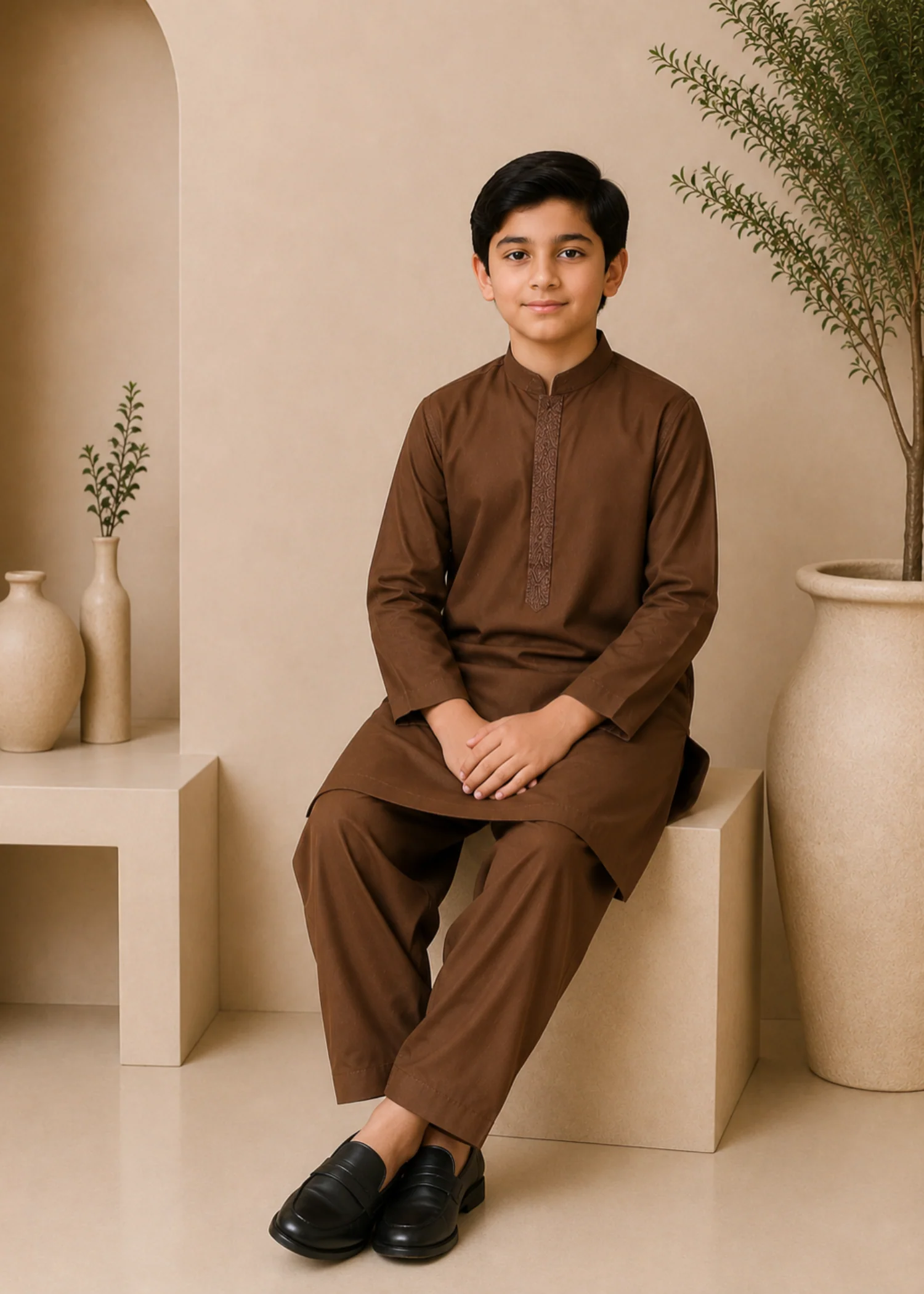 wash & wear Kurta Set in Russet brown