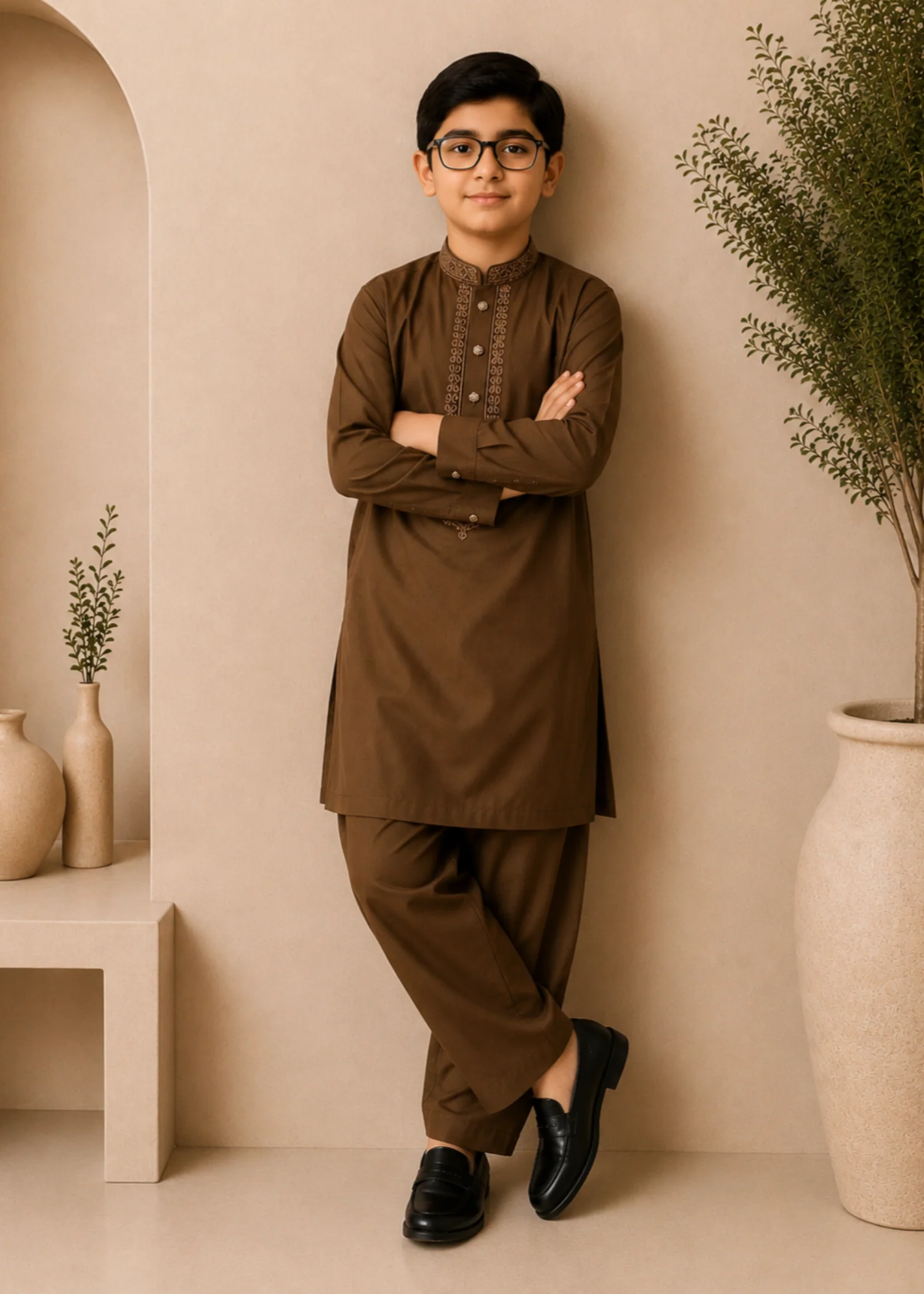 wash & wear Kurta Set in Chocolate brown