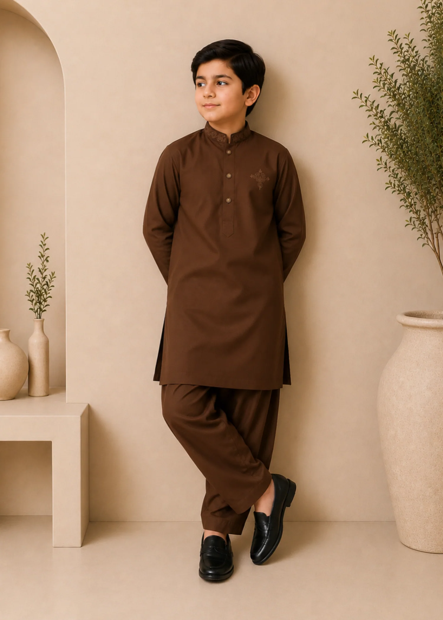 wash & wear Kurta Set in Cinnamon brown