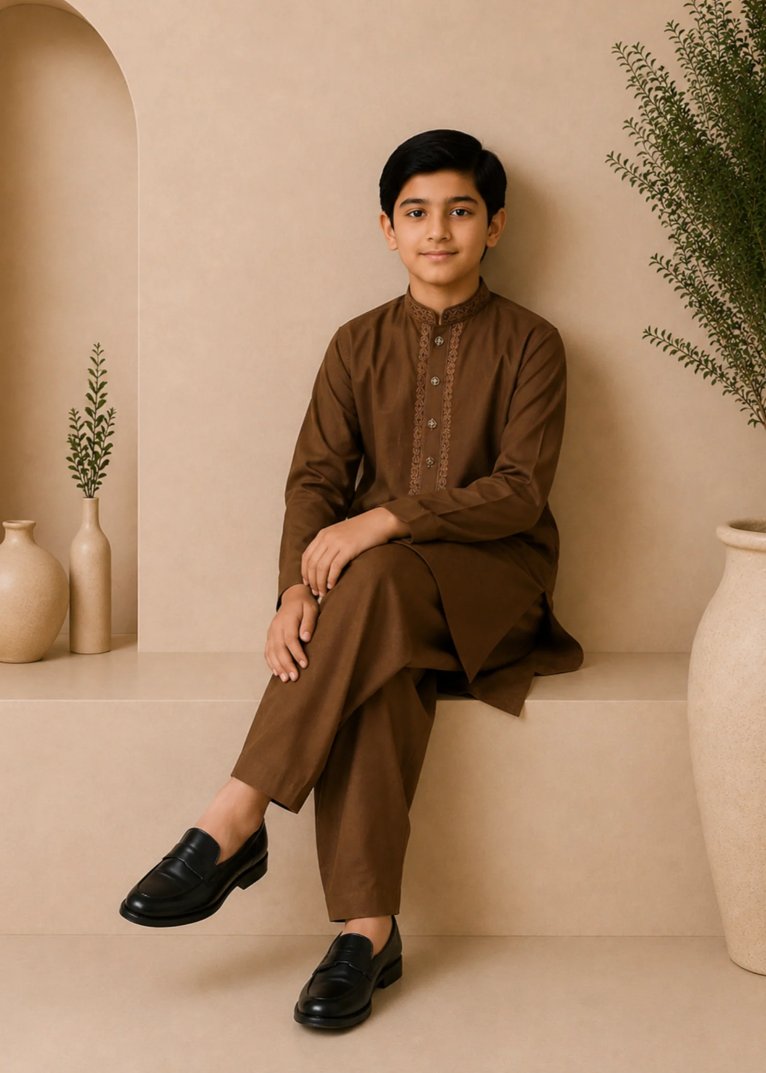 wash & wear Kurta Set in Saddle brown