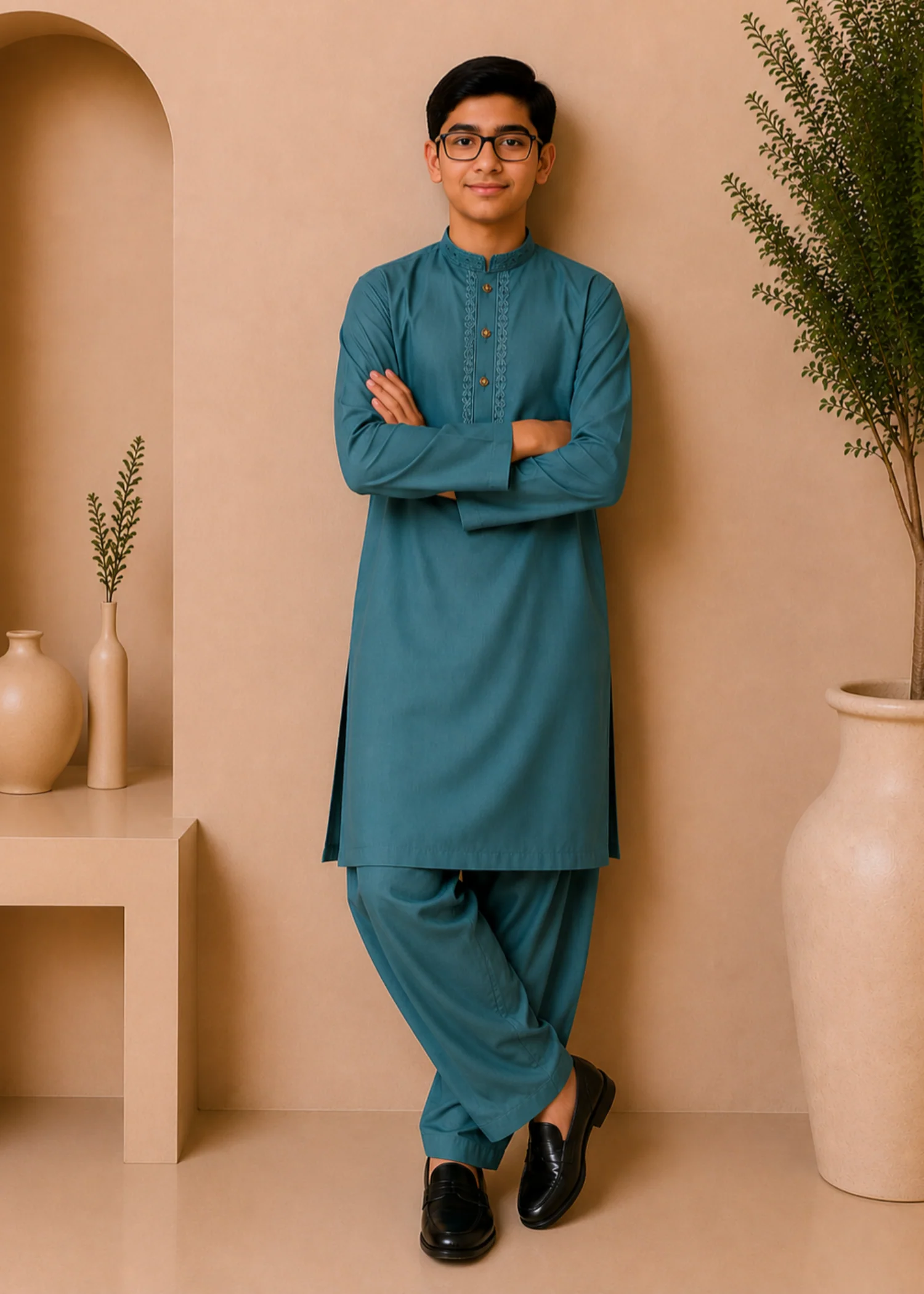 wash & wear Kurta Set in Dark cyan
