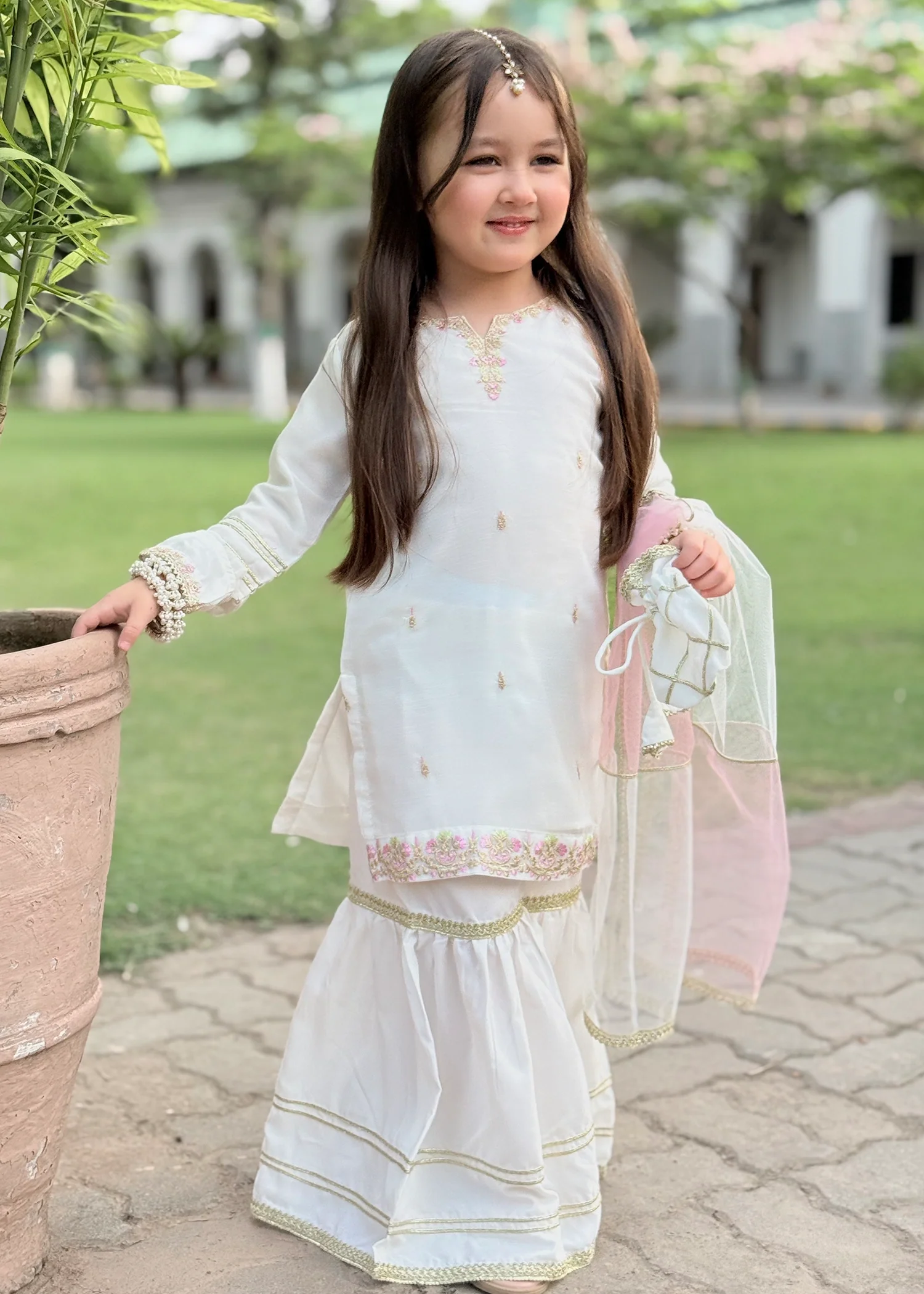 crinkle Gharara in White