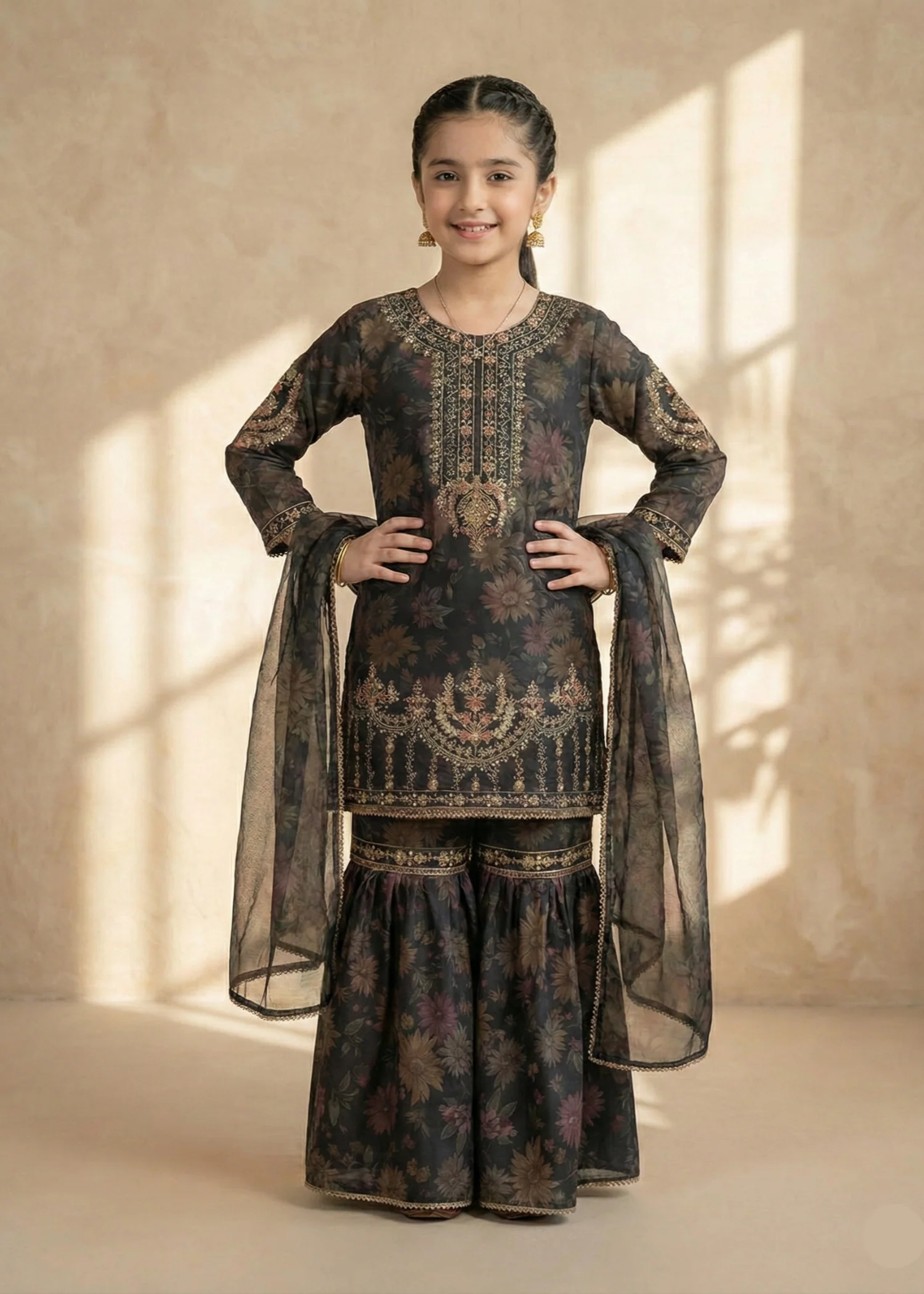 lawn Gharara in Black