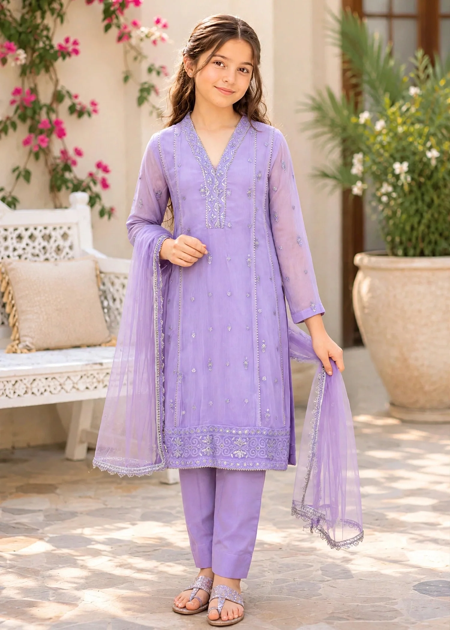 crinkle Kurta Set in Lilac