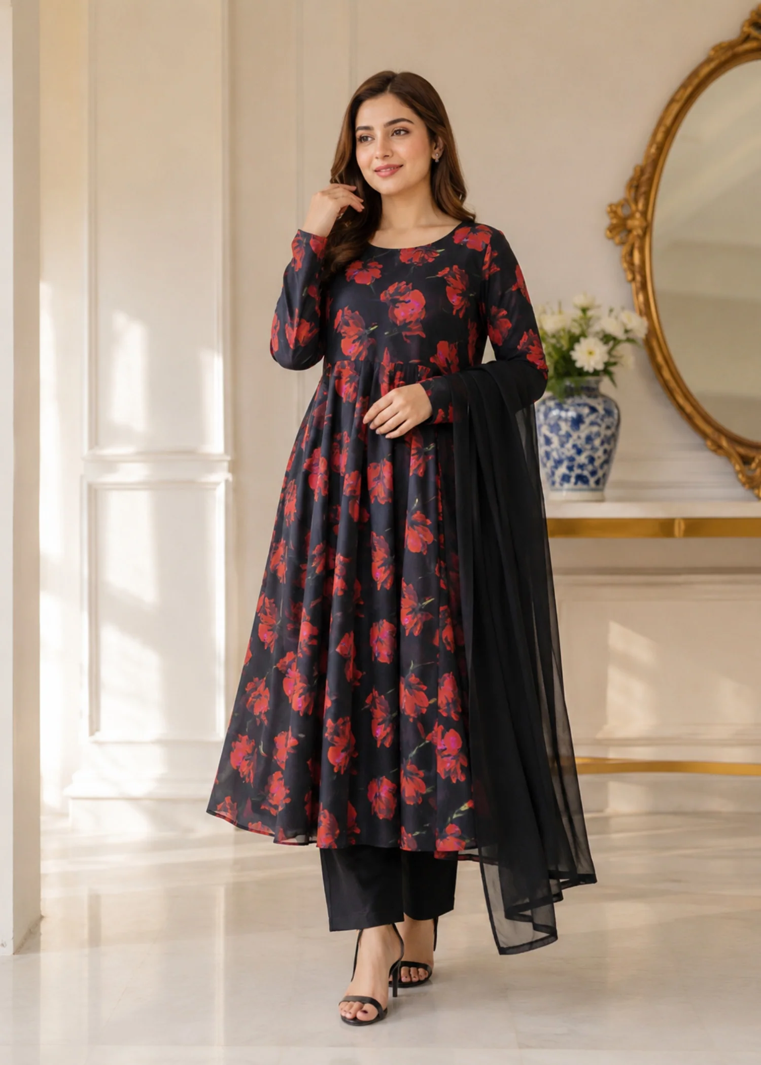 chiffon Maxi in Black, blood red