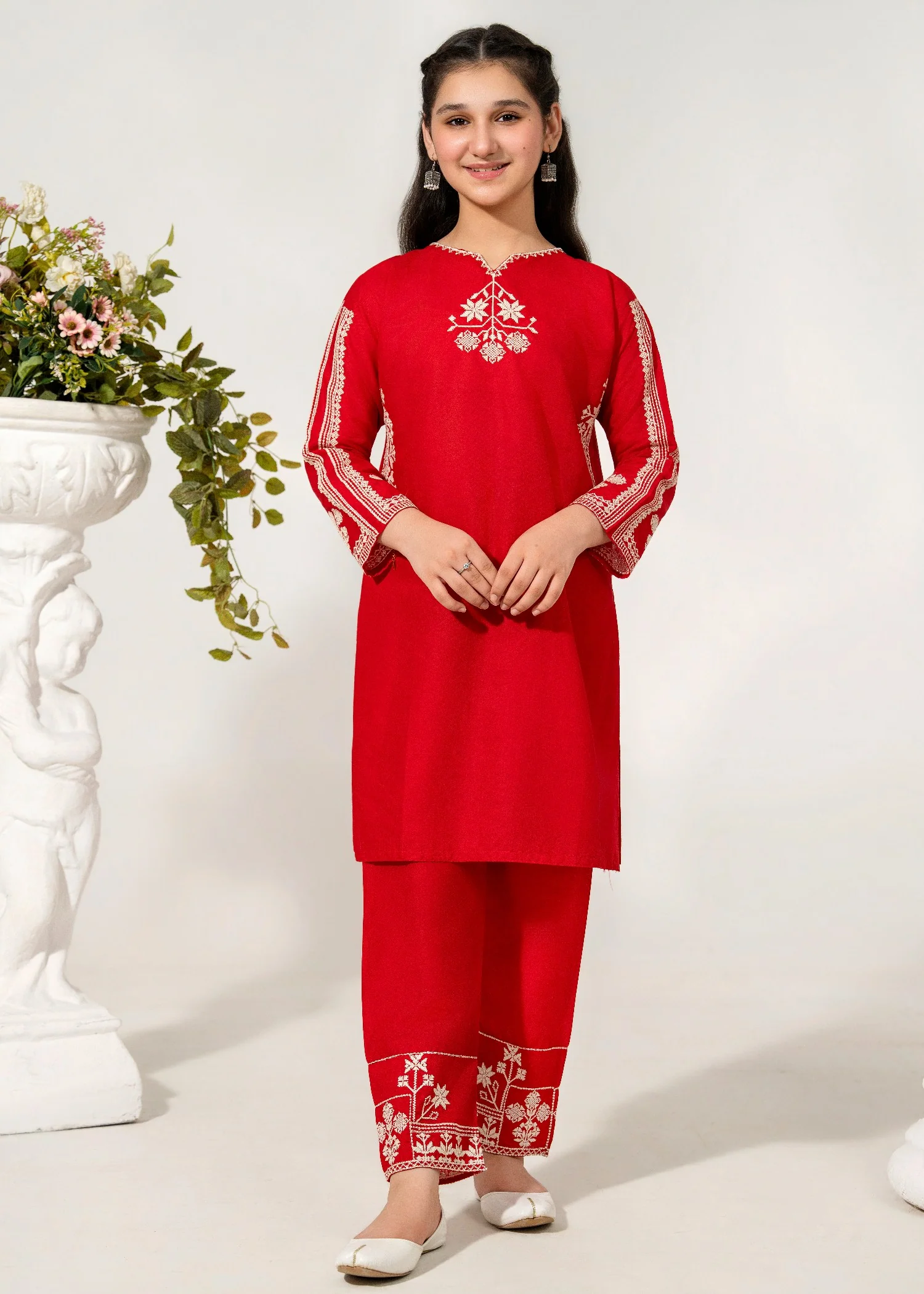 cotton Kurta Set in Red