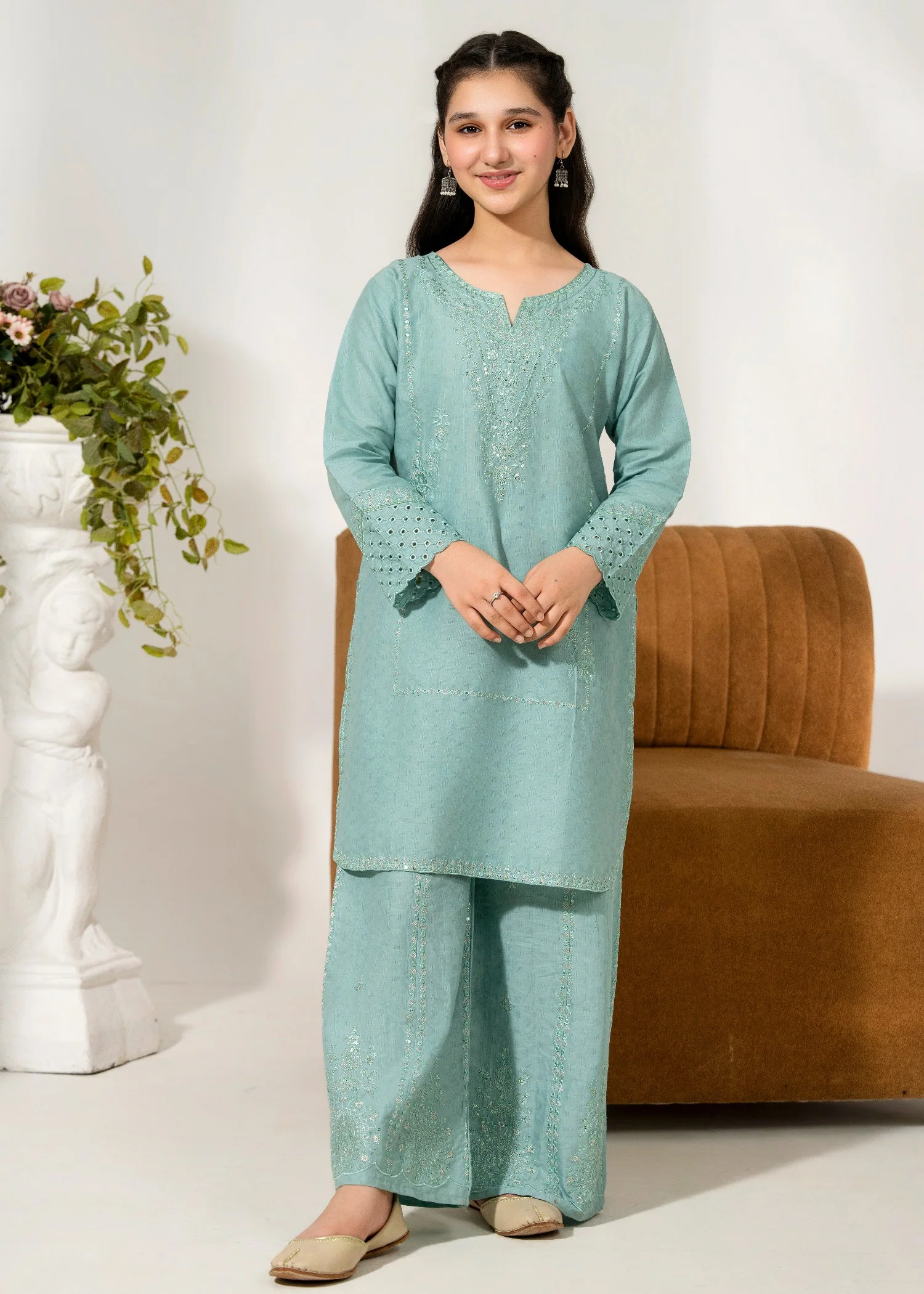 lawn cotton Kurta Set in Frost blue