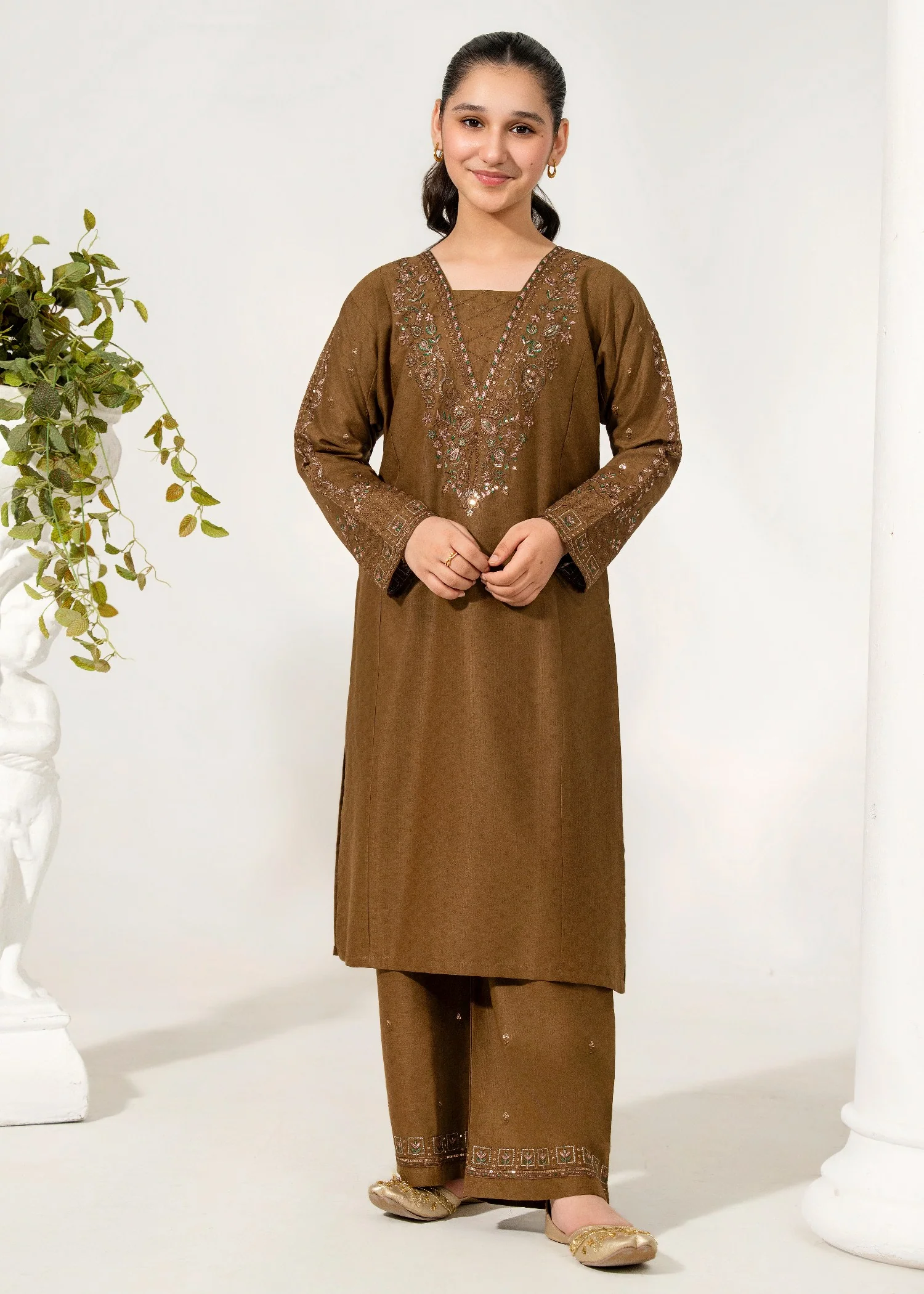 lawn cotton Kurta Set in Chocolate brown