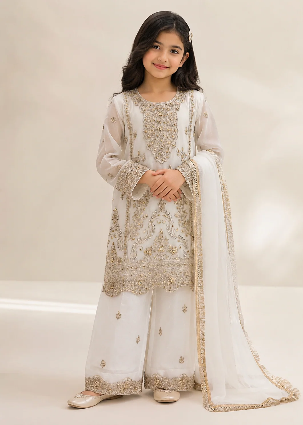 chiffon Kurta Set in White
