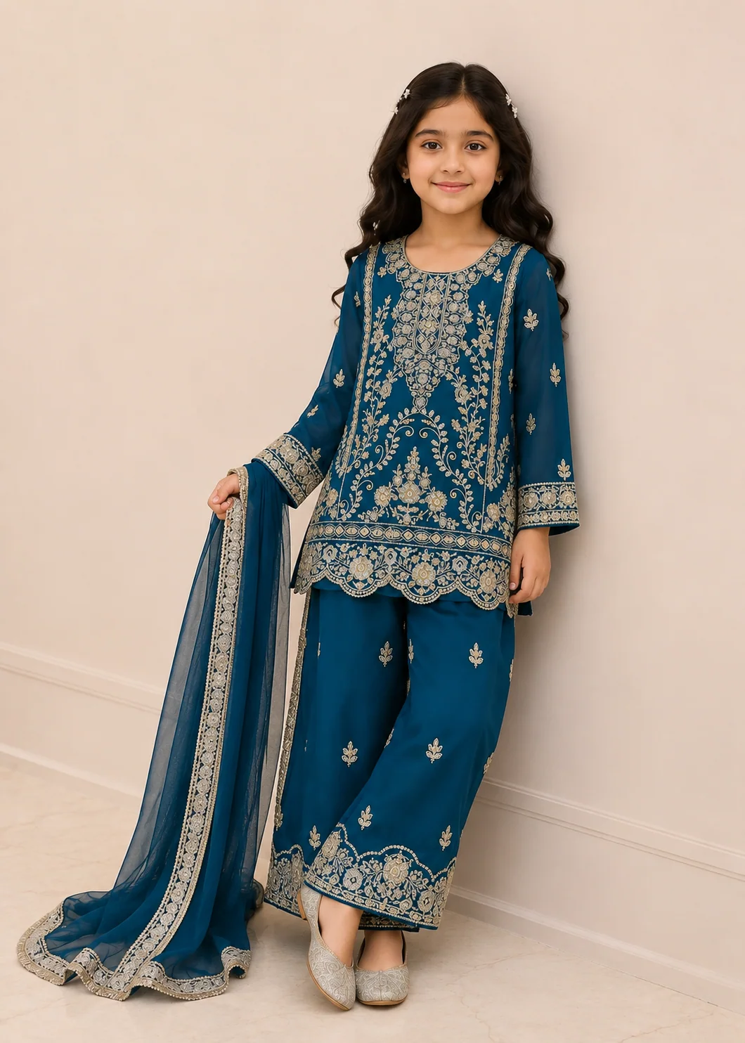 chiffon Kurta Set in Teal