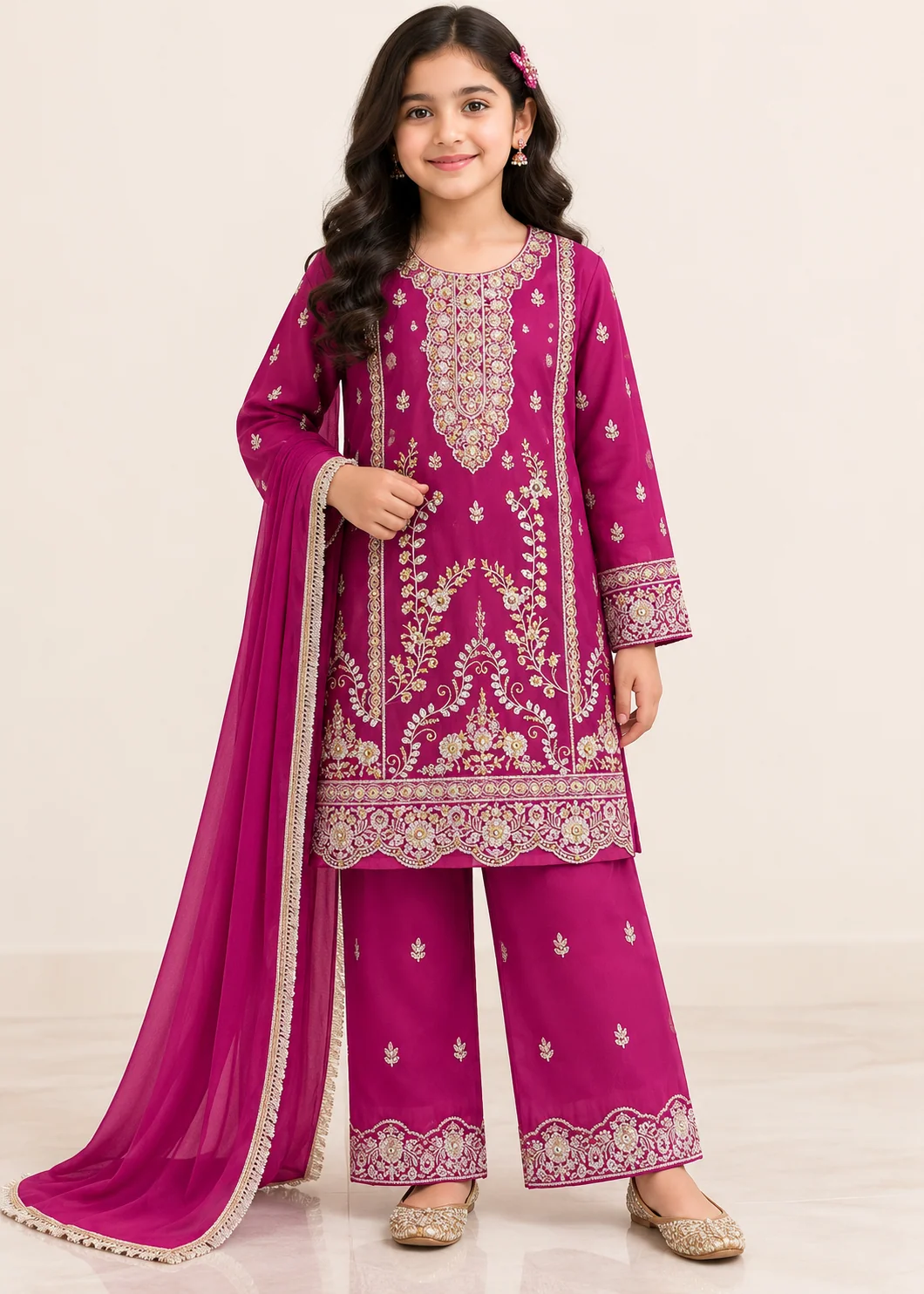 chiffon Kurta Set in Magenta