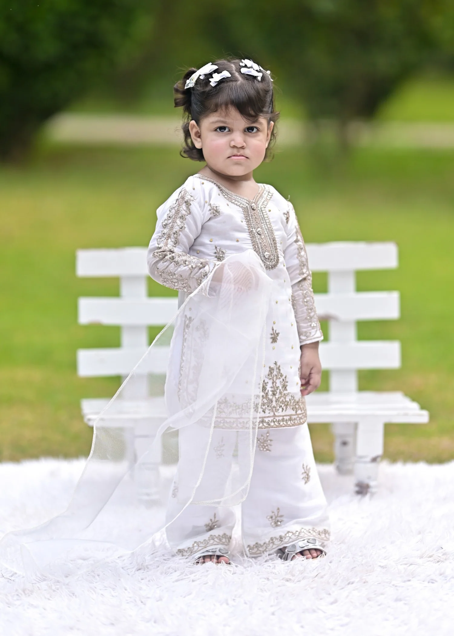 silk Kurta Set in White