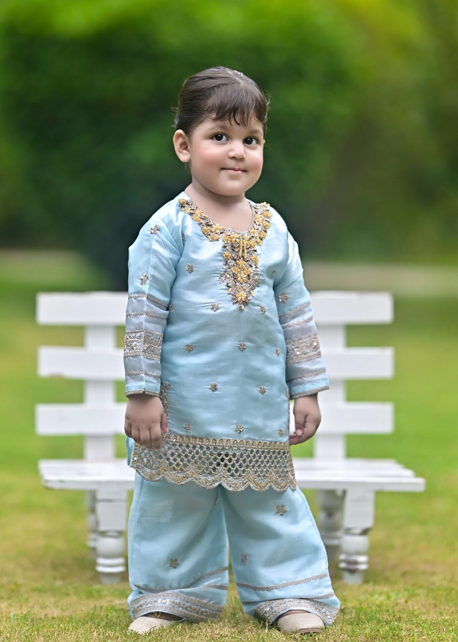 silk Kurta Set in Sky blue