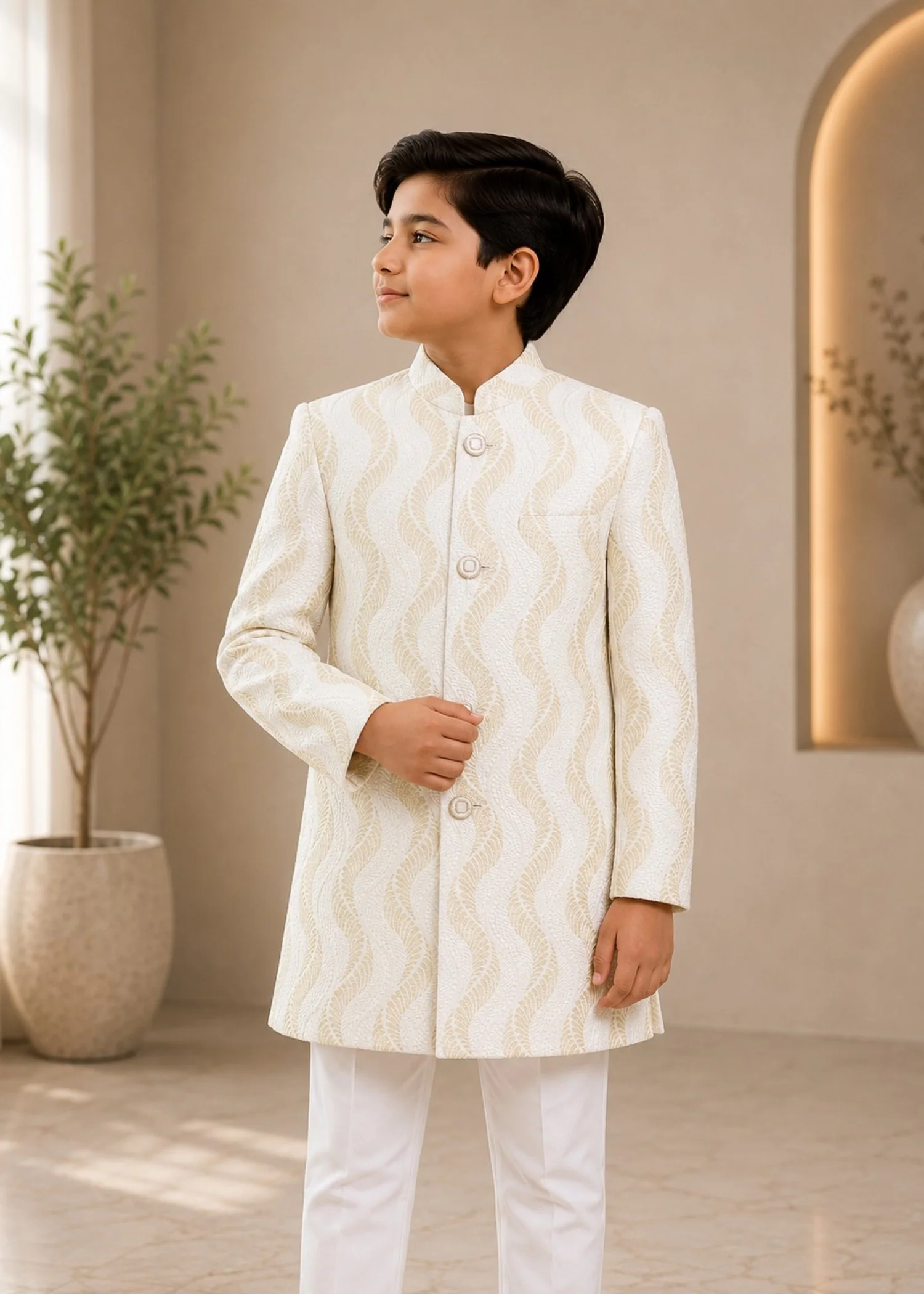 jamawar Sherwani in White smoke