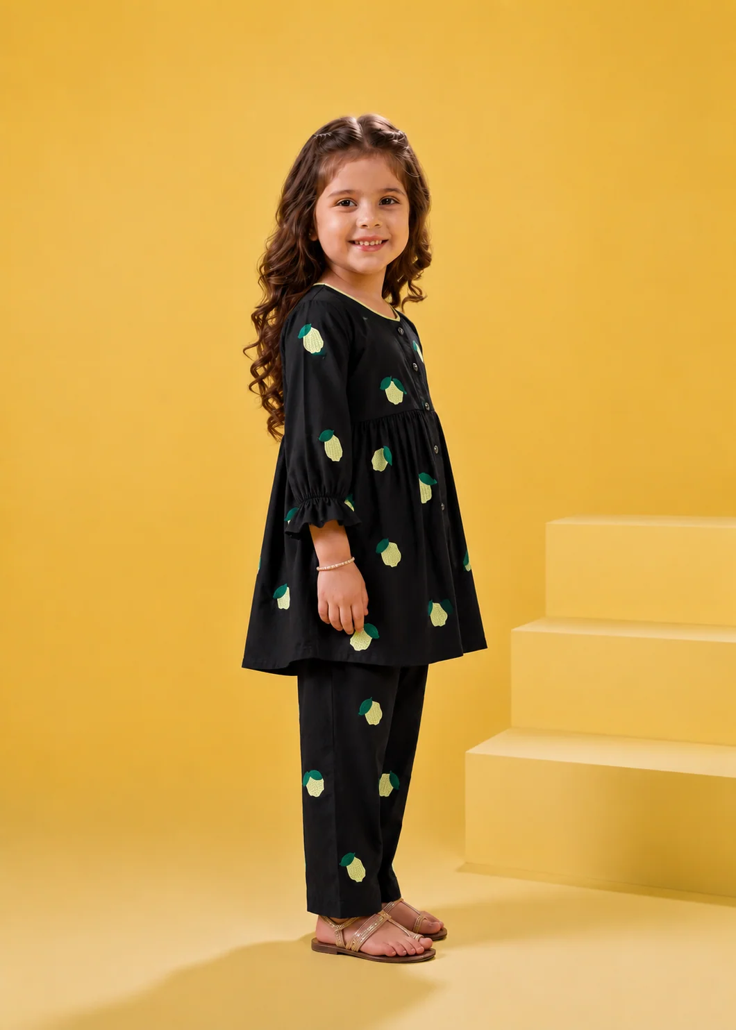 lawn cotton Short Frock in Black