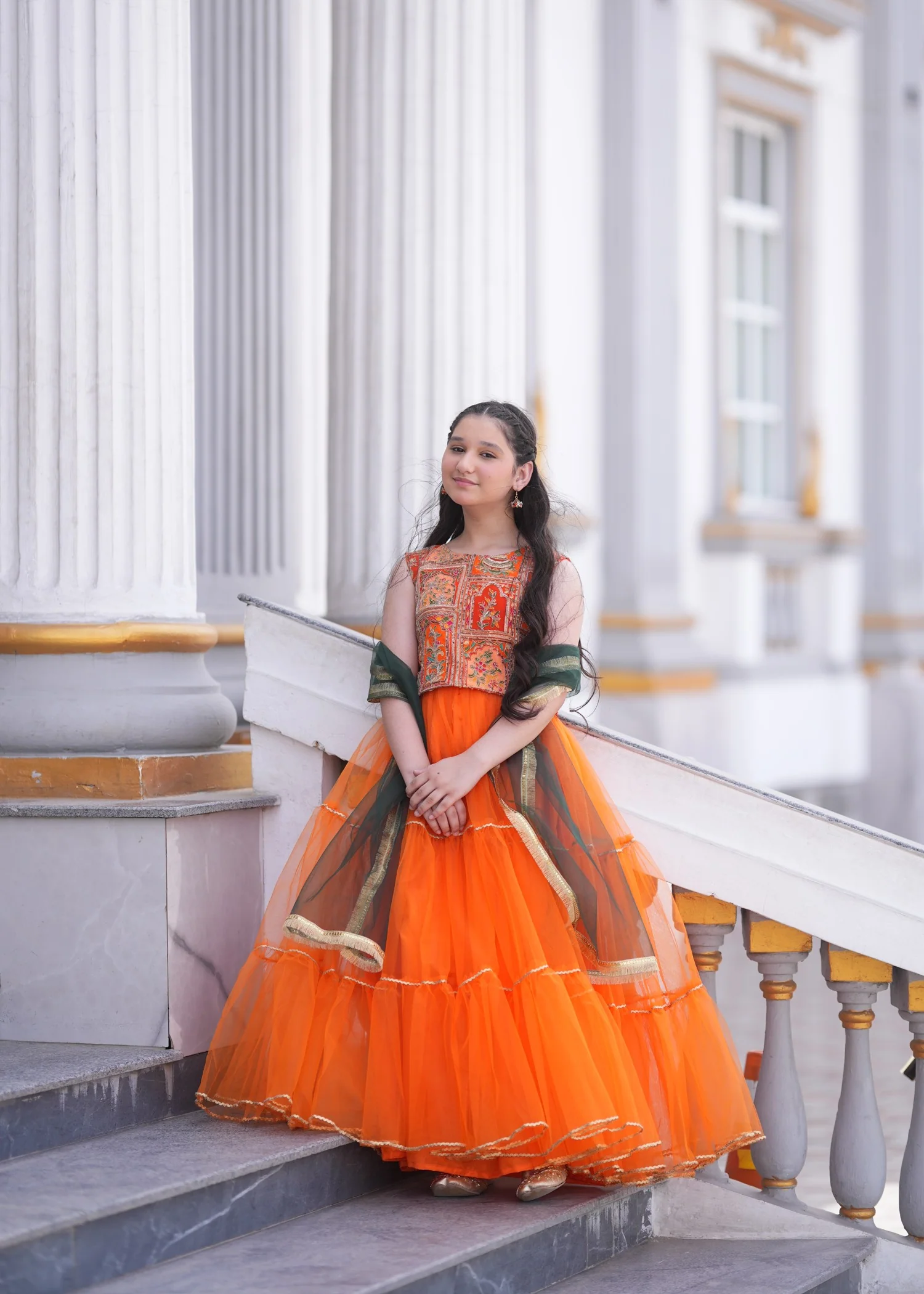 cotton silk Lehenga in Chili orange