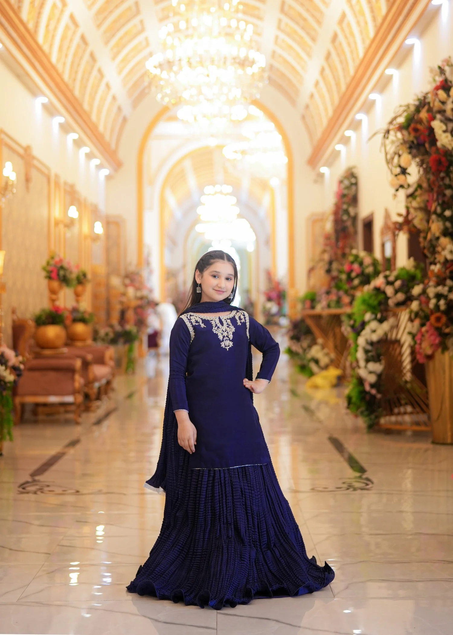 tussar silk Lehenga in Navy blue