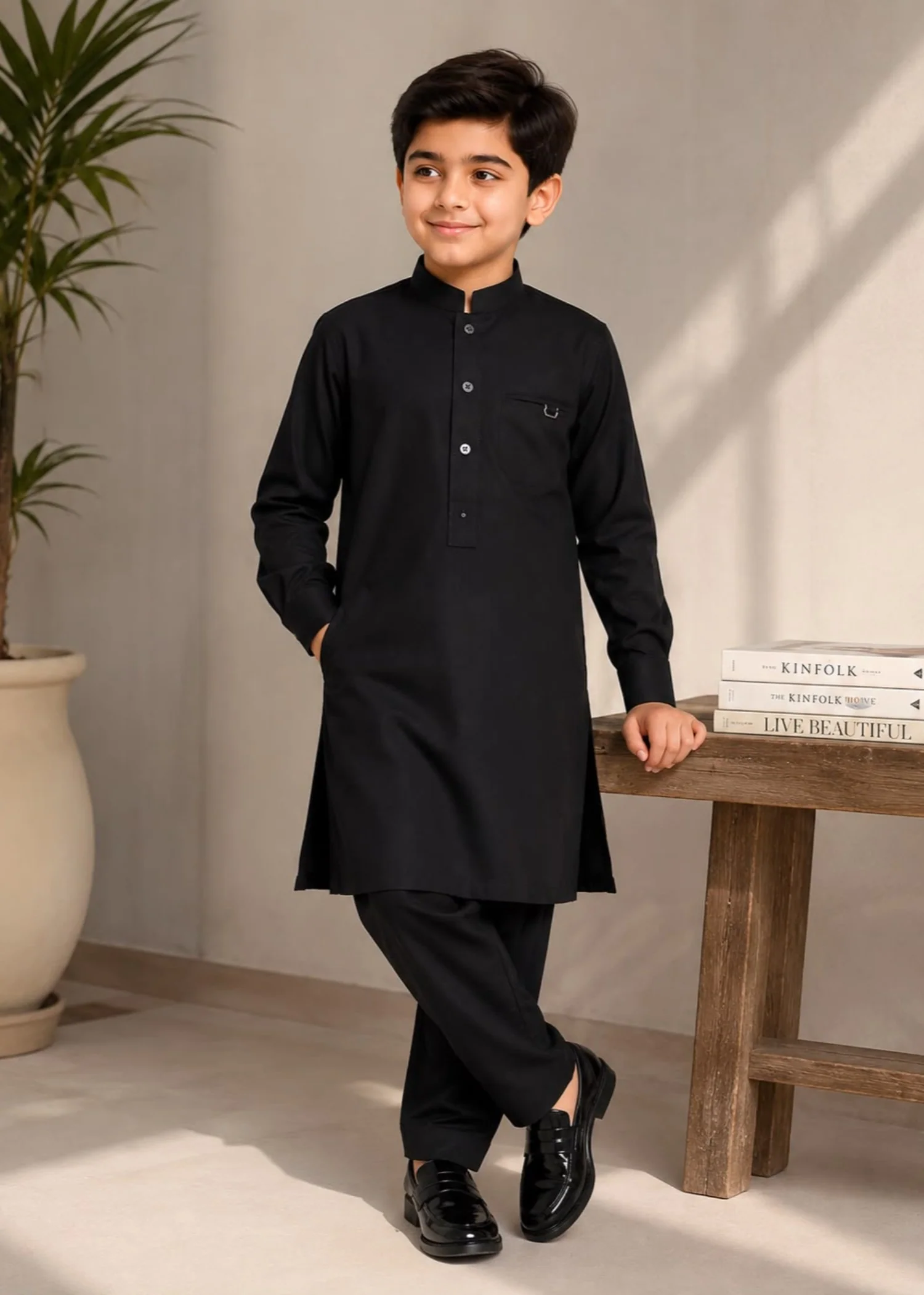 wash & wear Kurta Set in Black
