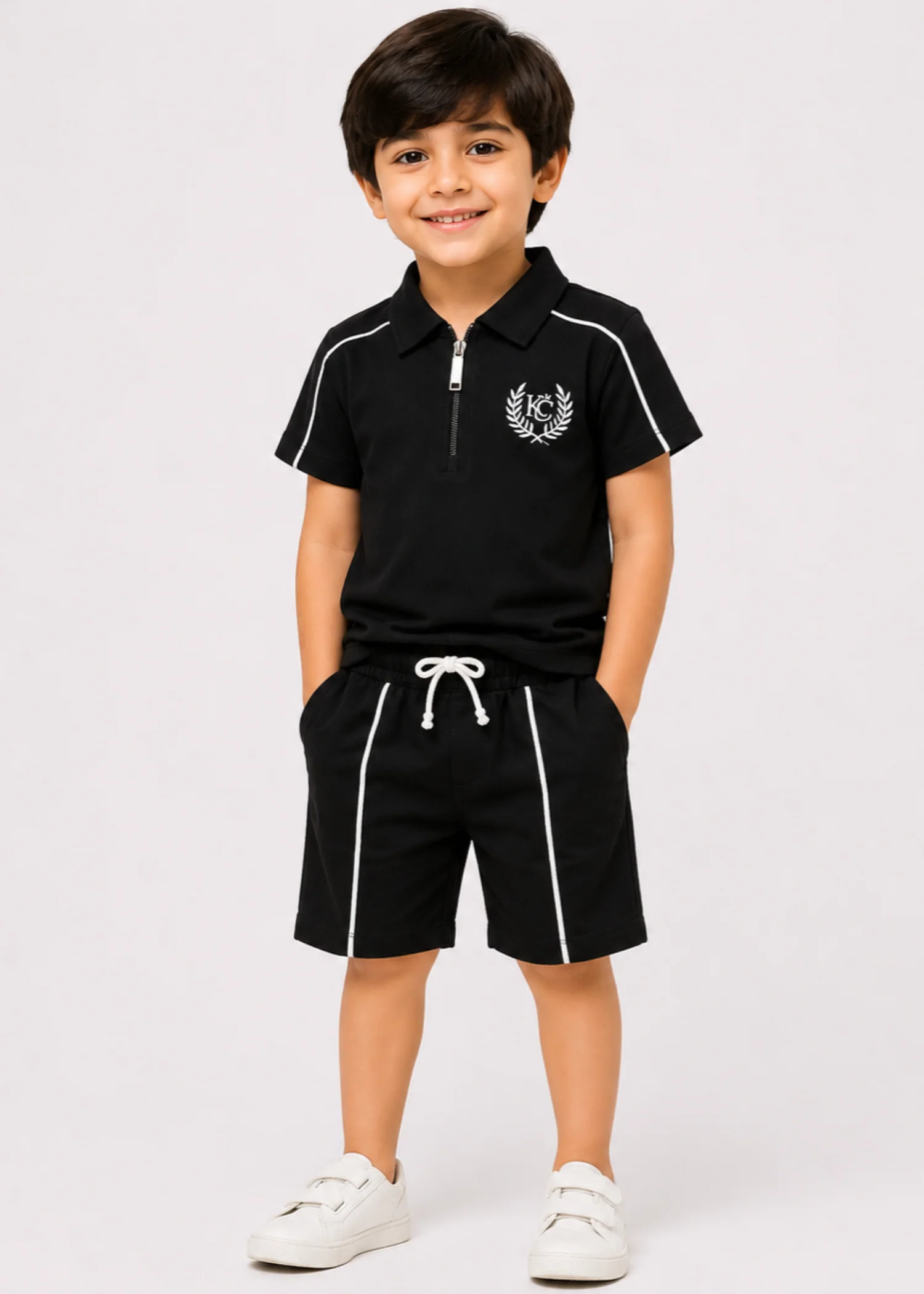 cotton pique Co ord Sets in Black