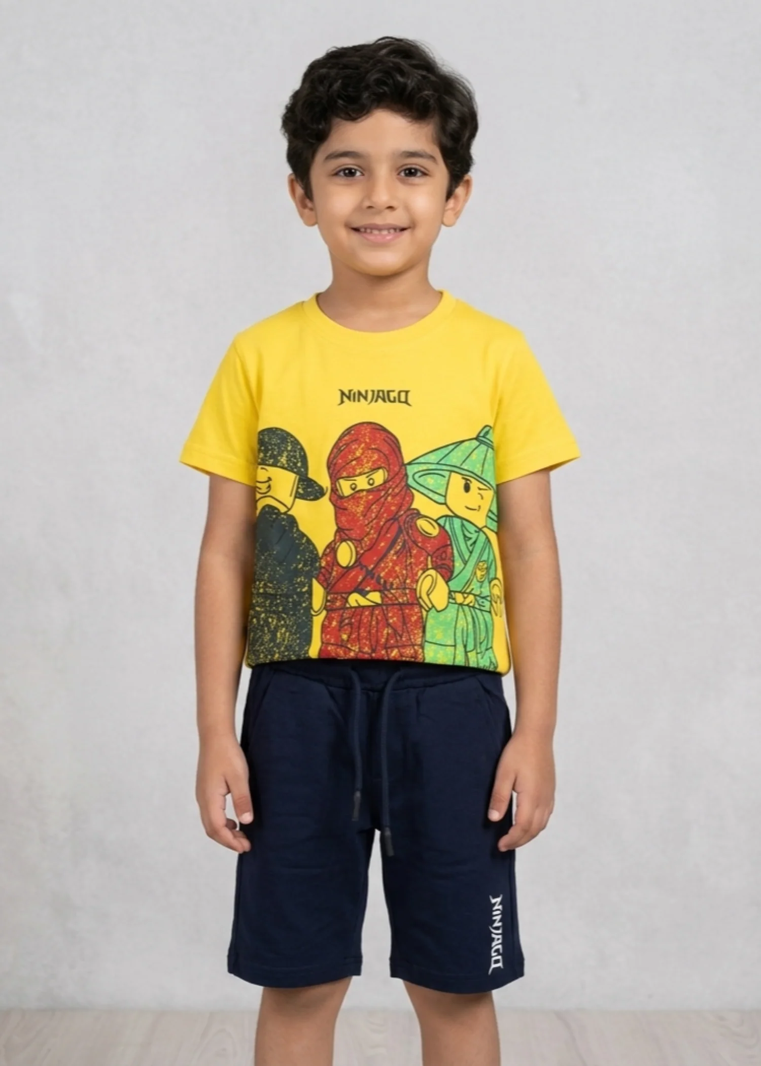 cotton jersey T Shirt in Mellow yellow, navy blue