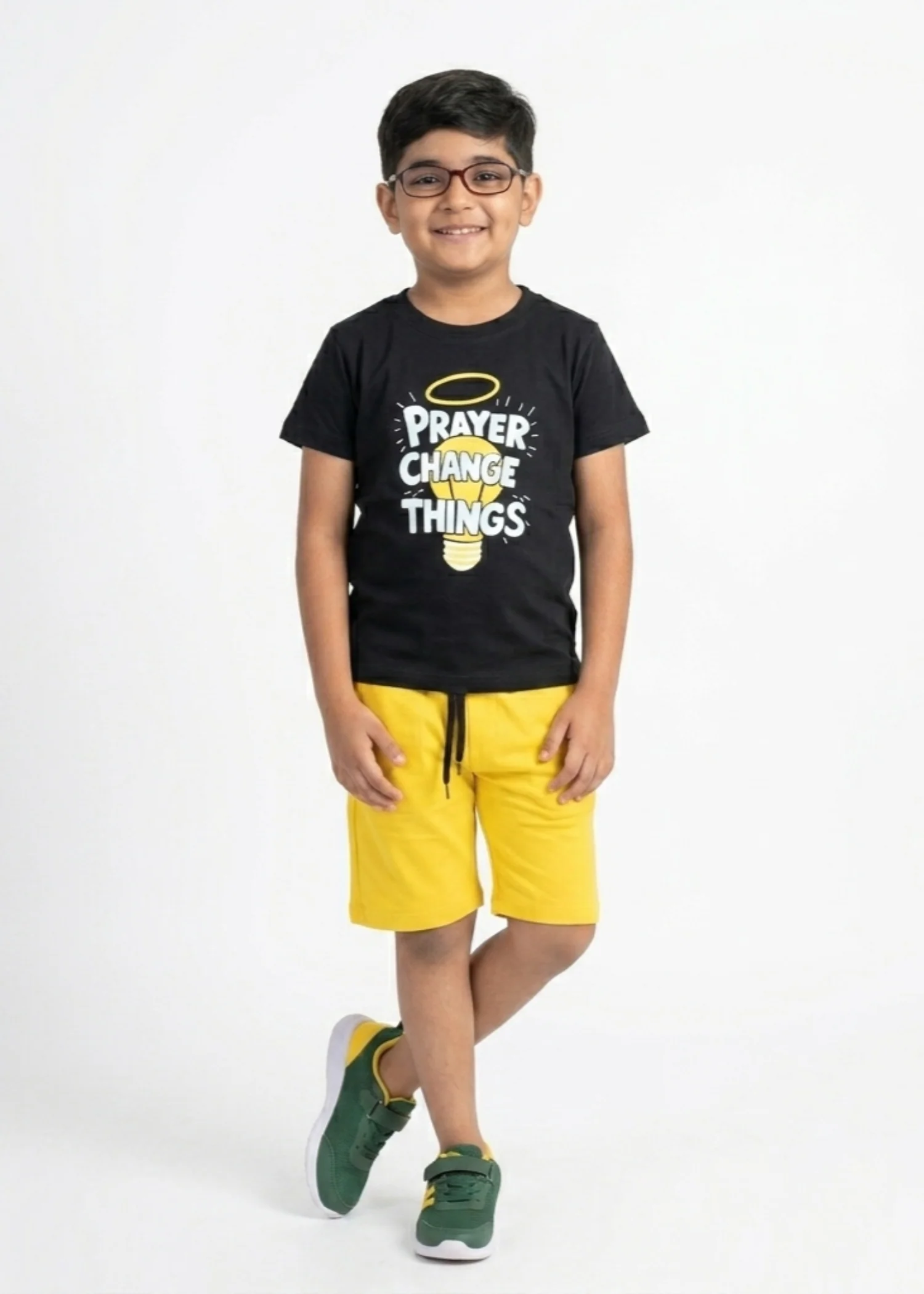 cotton jersey T Shirt in Black, yellow