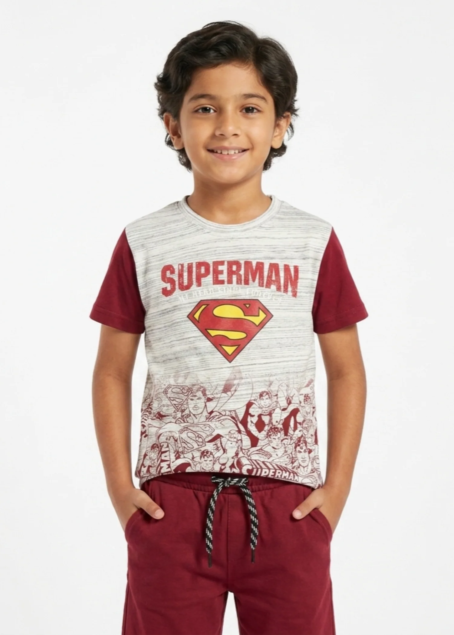 cotton jersey T Shirt in Ash grey, maroon