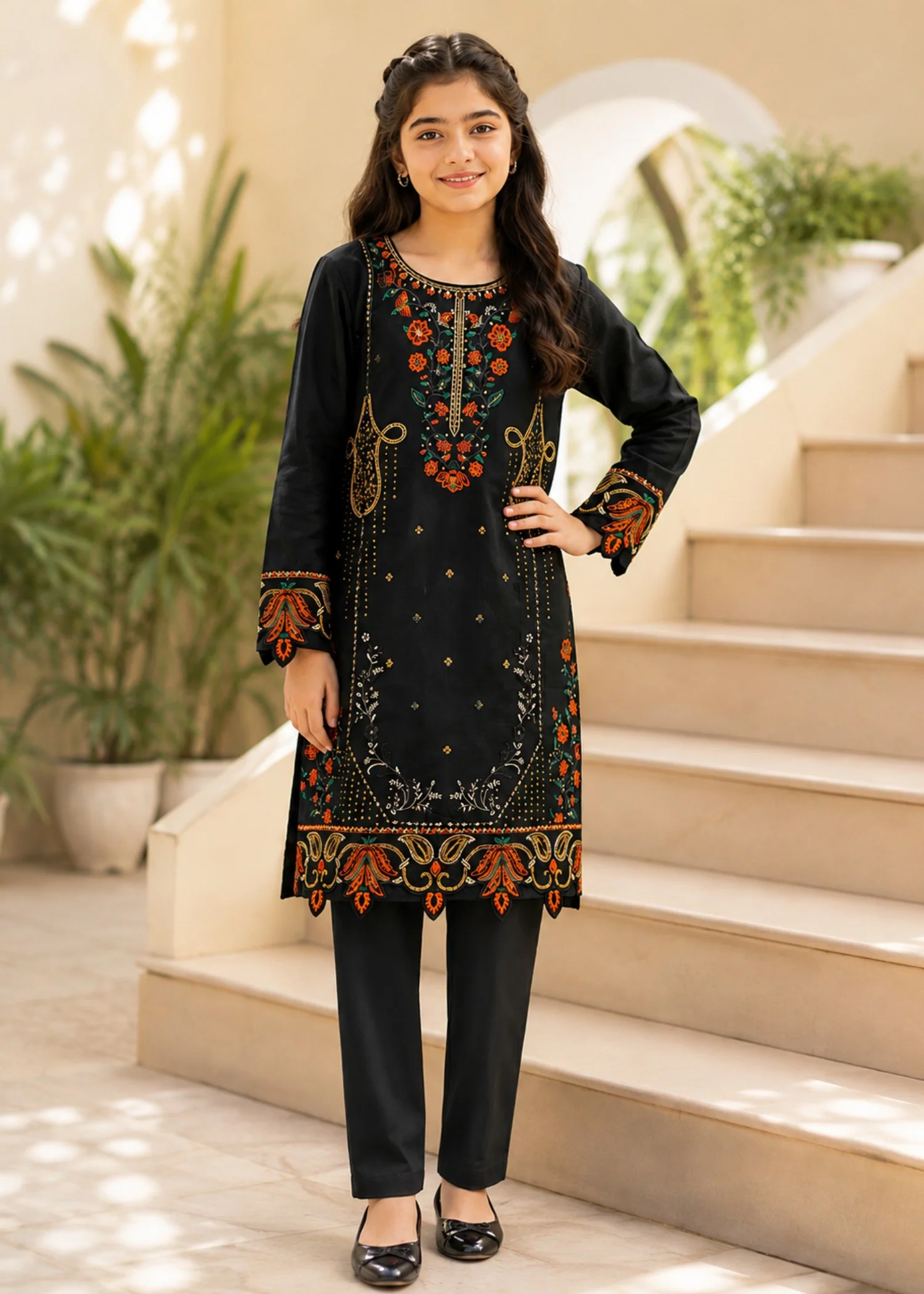 cotton Kurta Set in Black