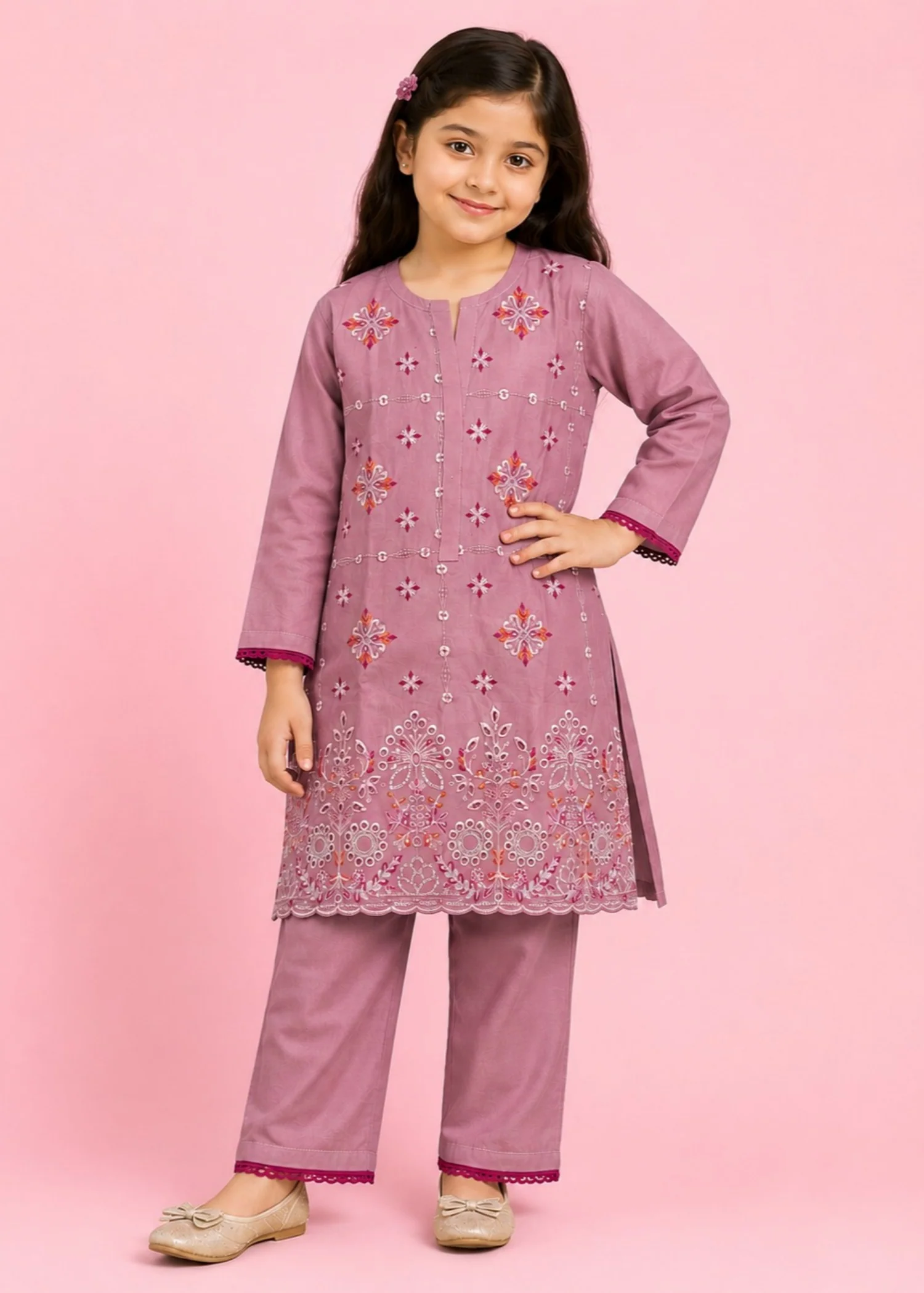 cotton Kurta Set in Pink